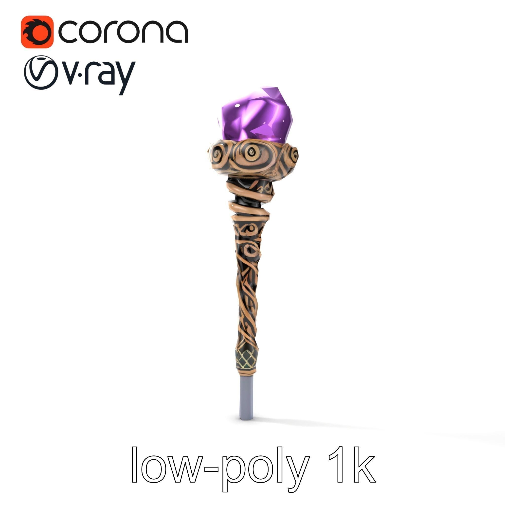 Arcane Magic Staff with Amethyst model pack Low-poly 3D model_17