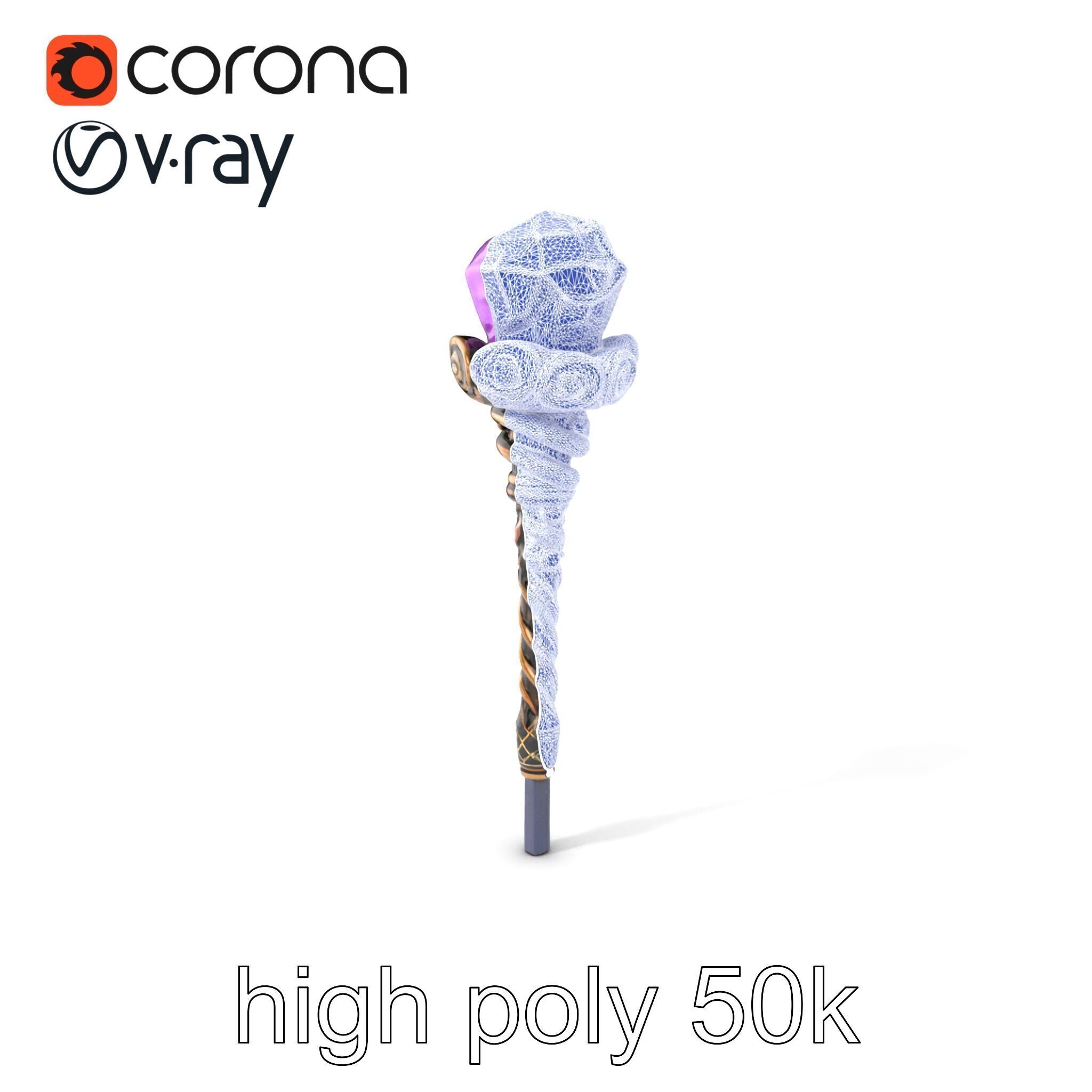 Arcane Magic Staff with Amethyst model pack Low-poly 3D model_10