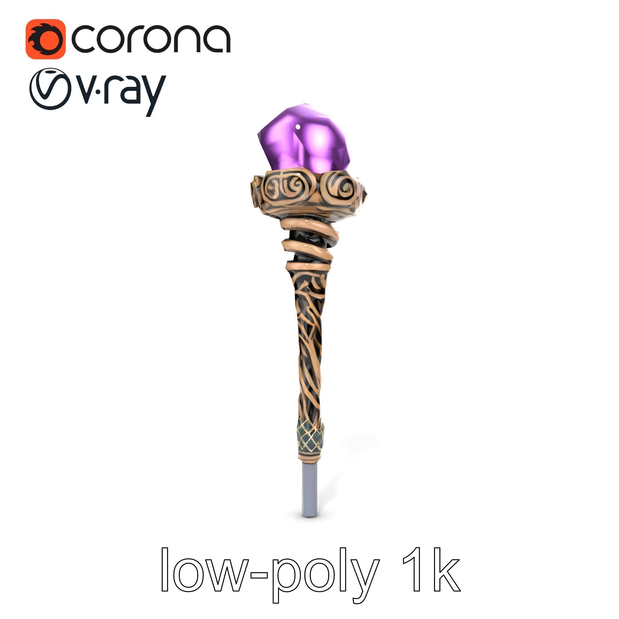 Arcane Magic Staff with Amethyst model pack Low-poly 3D model_20