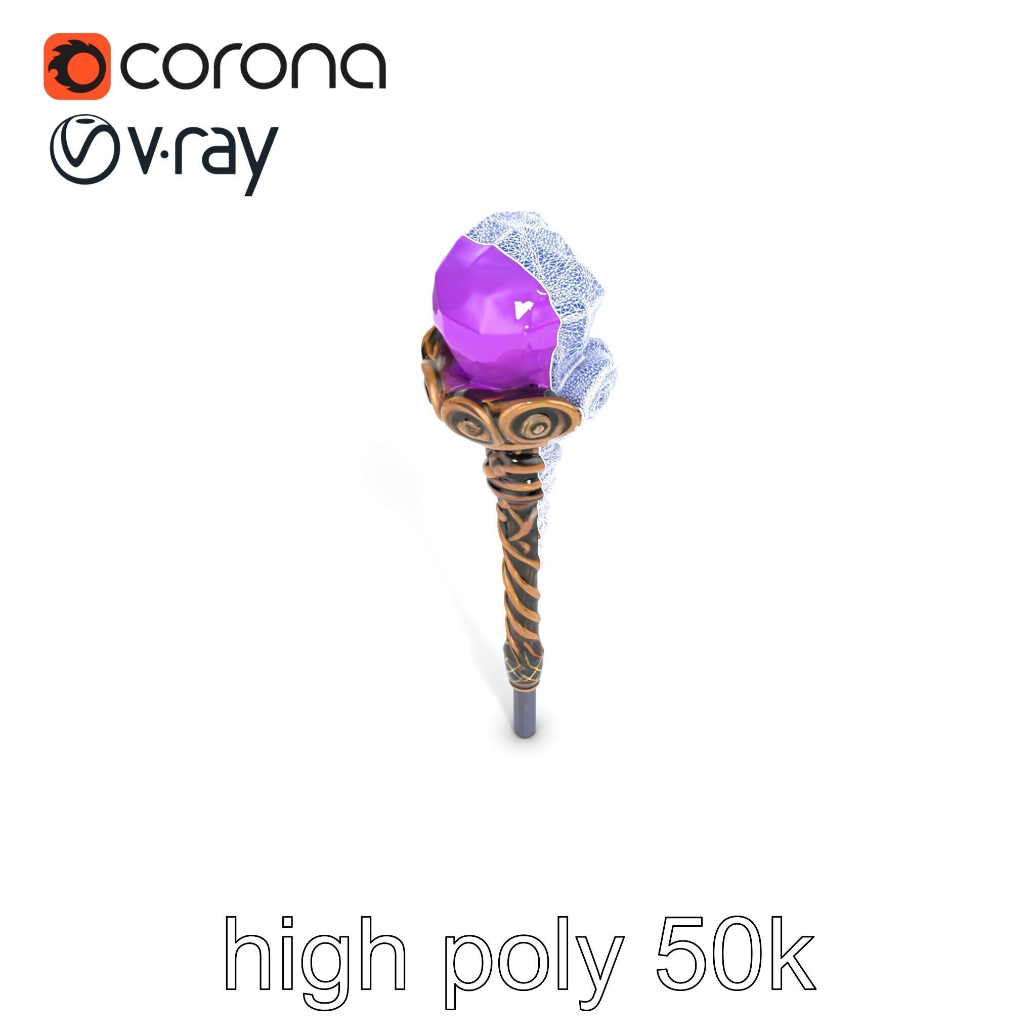 Arcane Magic Staff with Amethyst model pack Low-poly 3D model_15