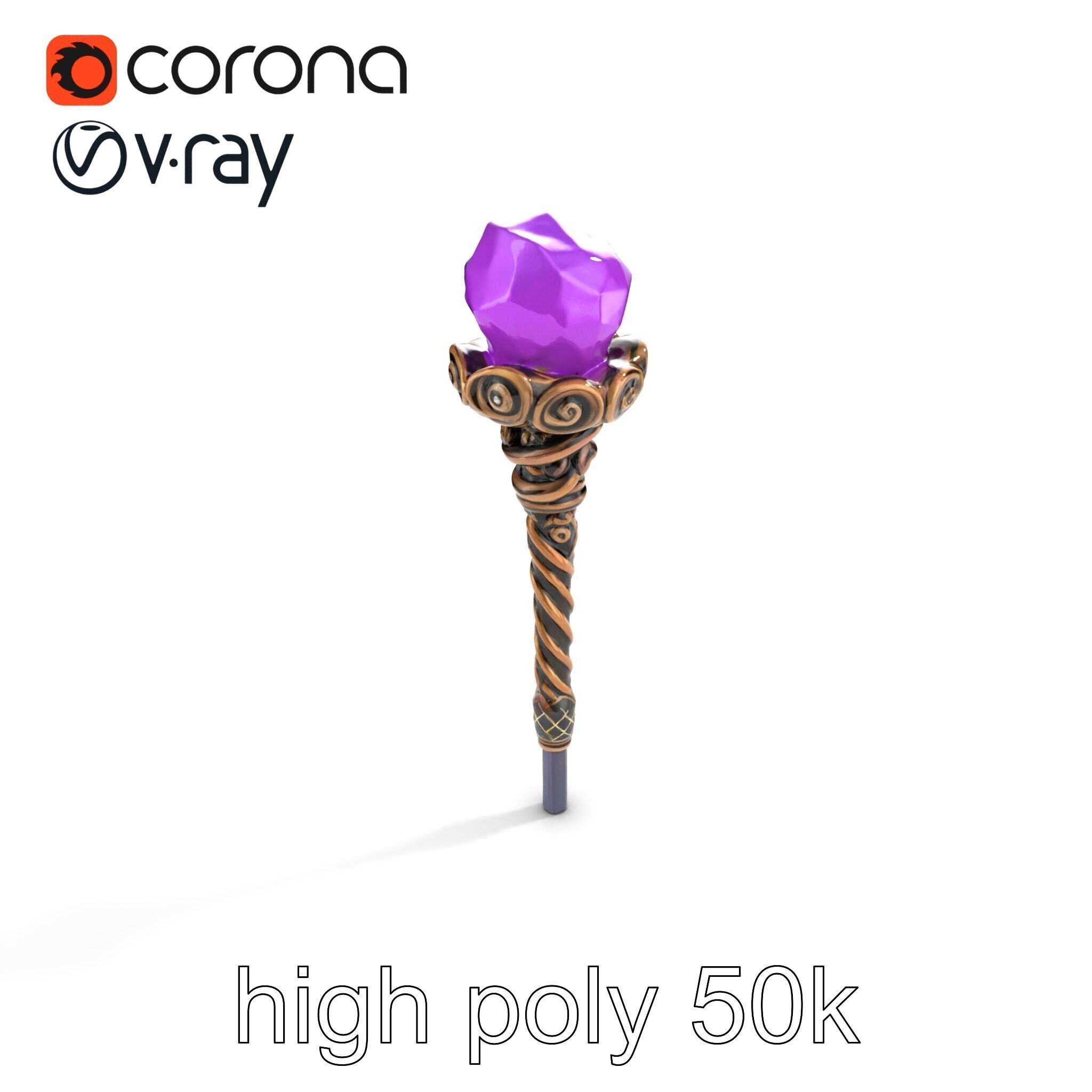 Arcane Magic Staff with Amethyst model pack Low-poly 3D model_13