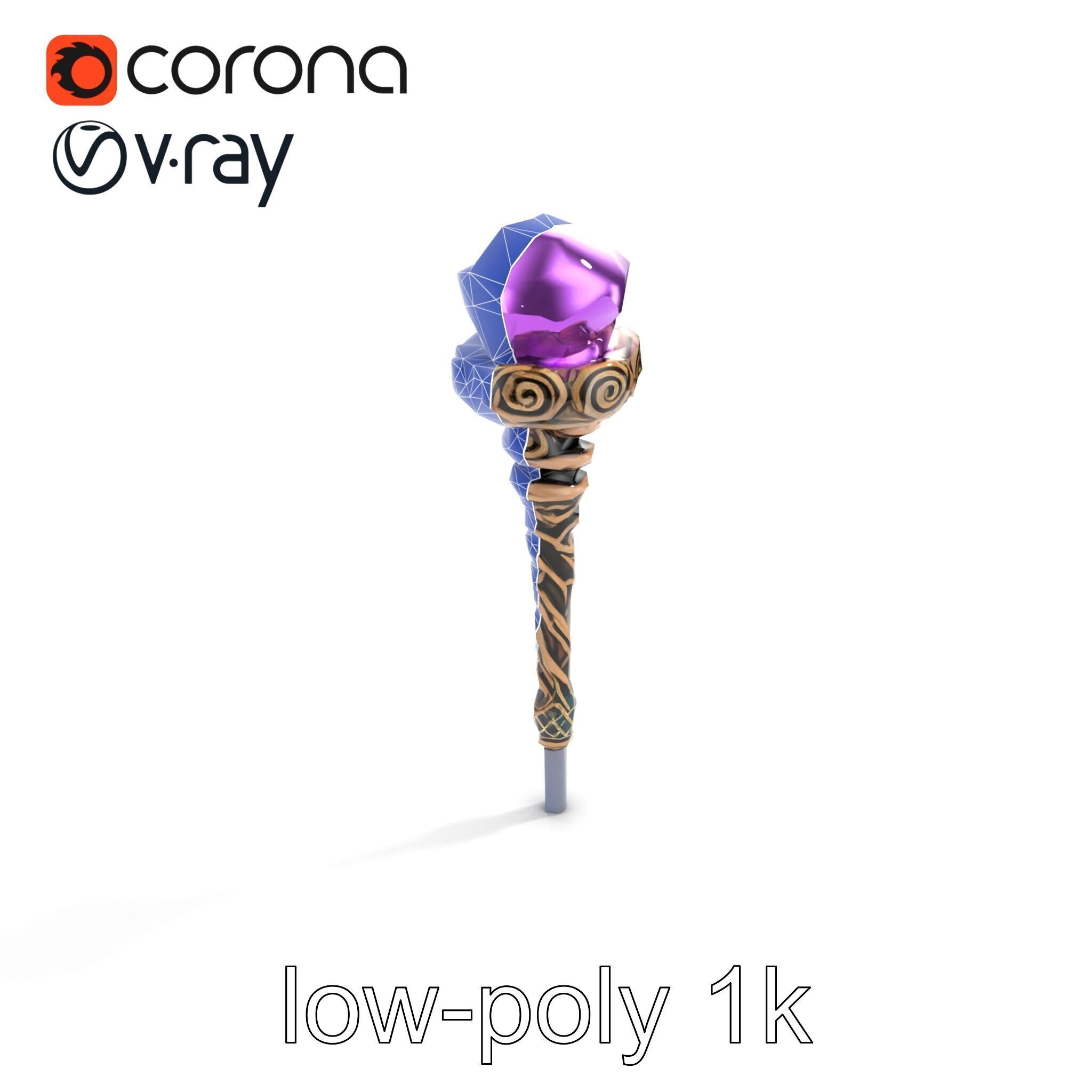 Arcane Magic Staff with Amethyst model pack Low-poly 3D model_11