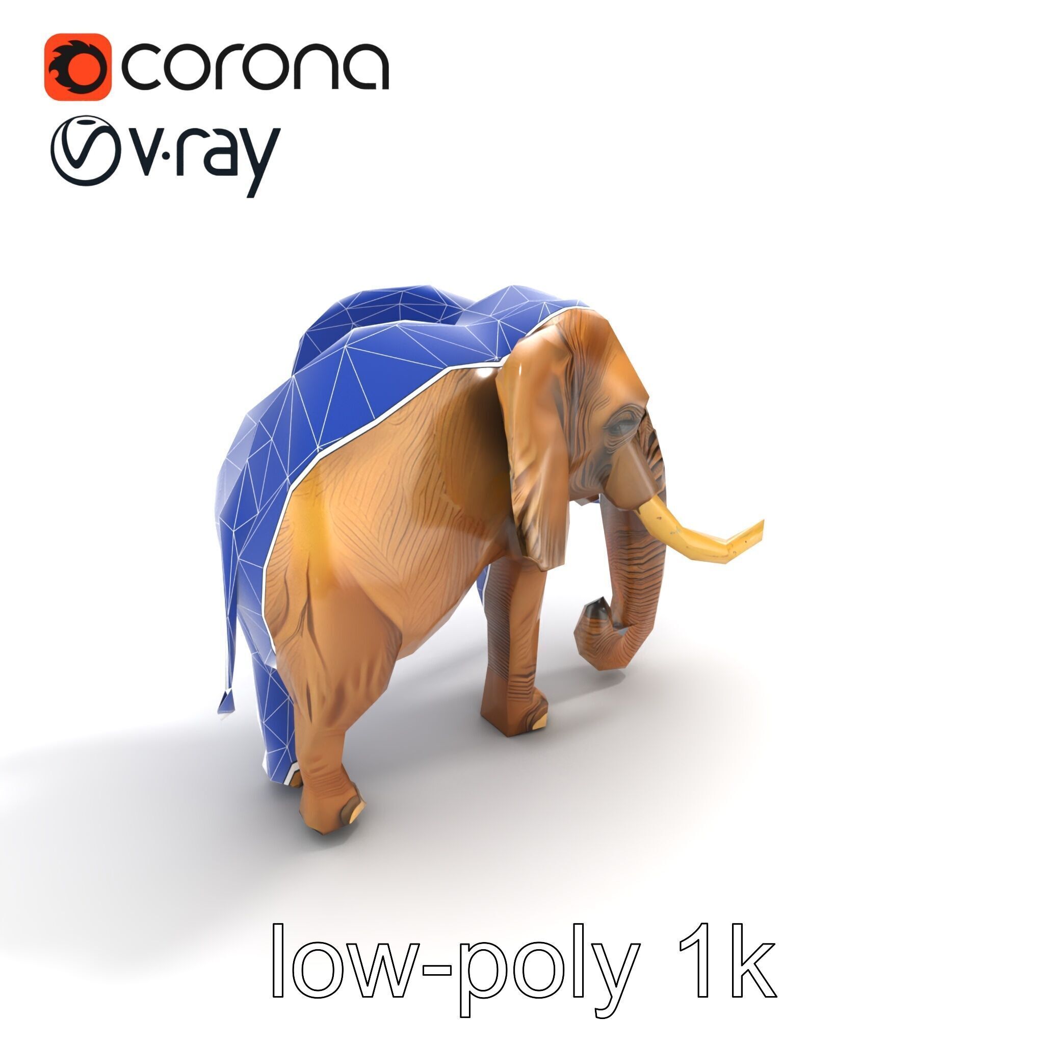 Elephant with Detailed Wrinkled Skin and Tusks model pack Low-poly 3D model_17