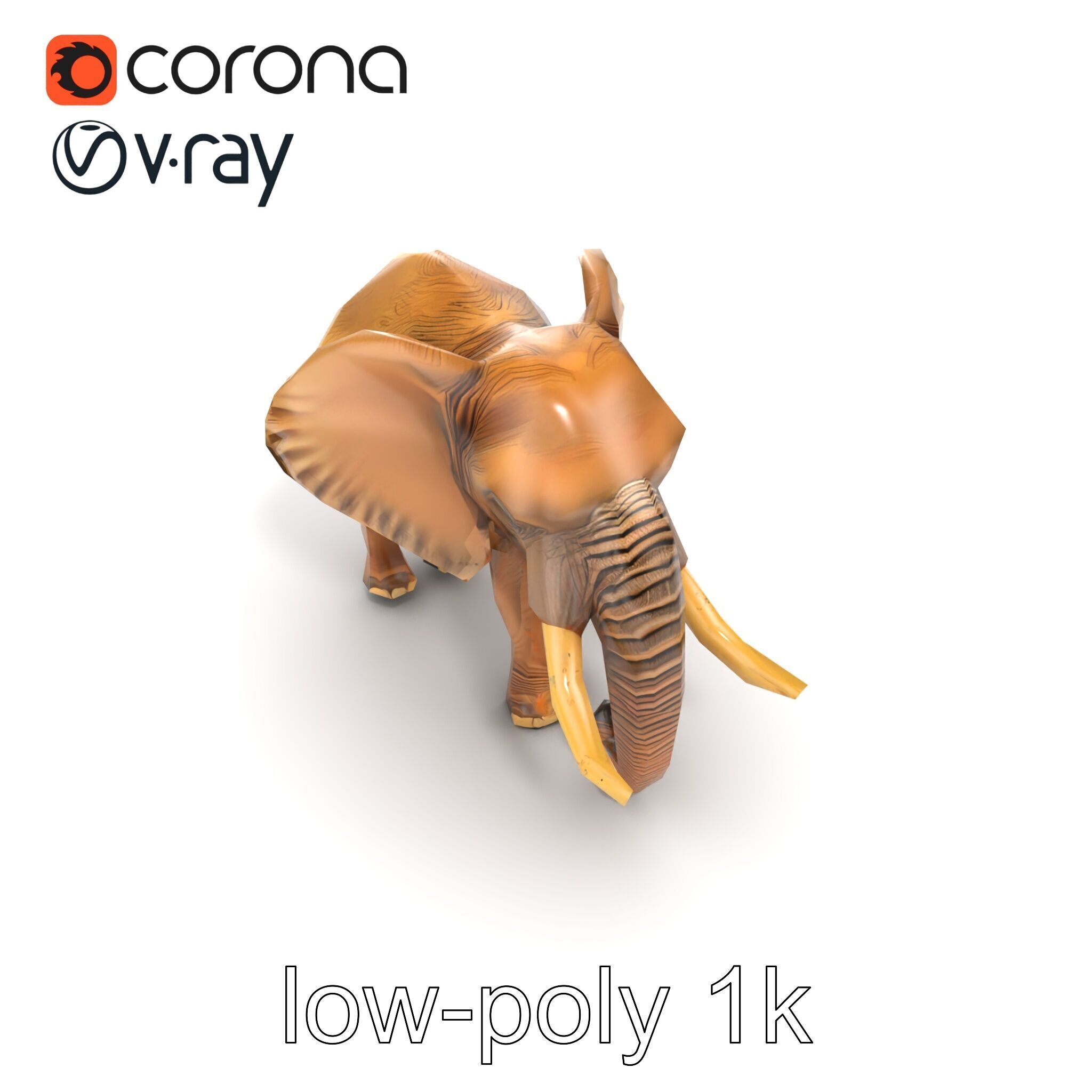 Elephant with Detailed Wrinkled Skin and Tusks model pack Low-poly 3D model_19
