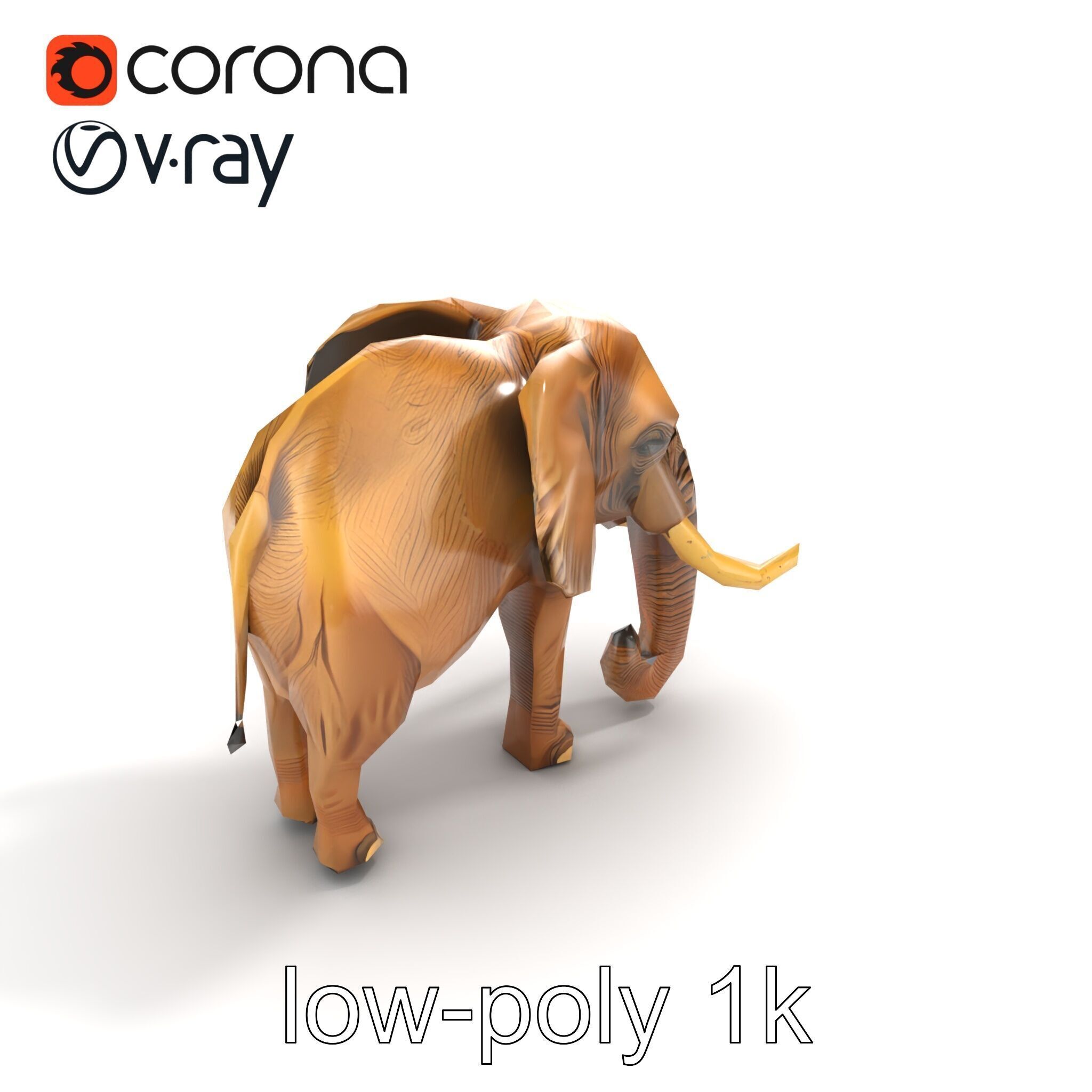 Elephant with Detailed Wrinkled Skin and Tusks model pack Low-poly 3D model_9