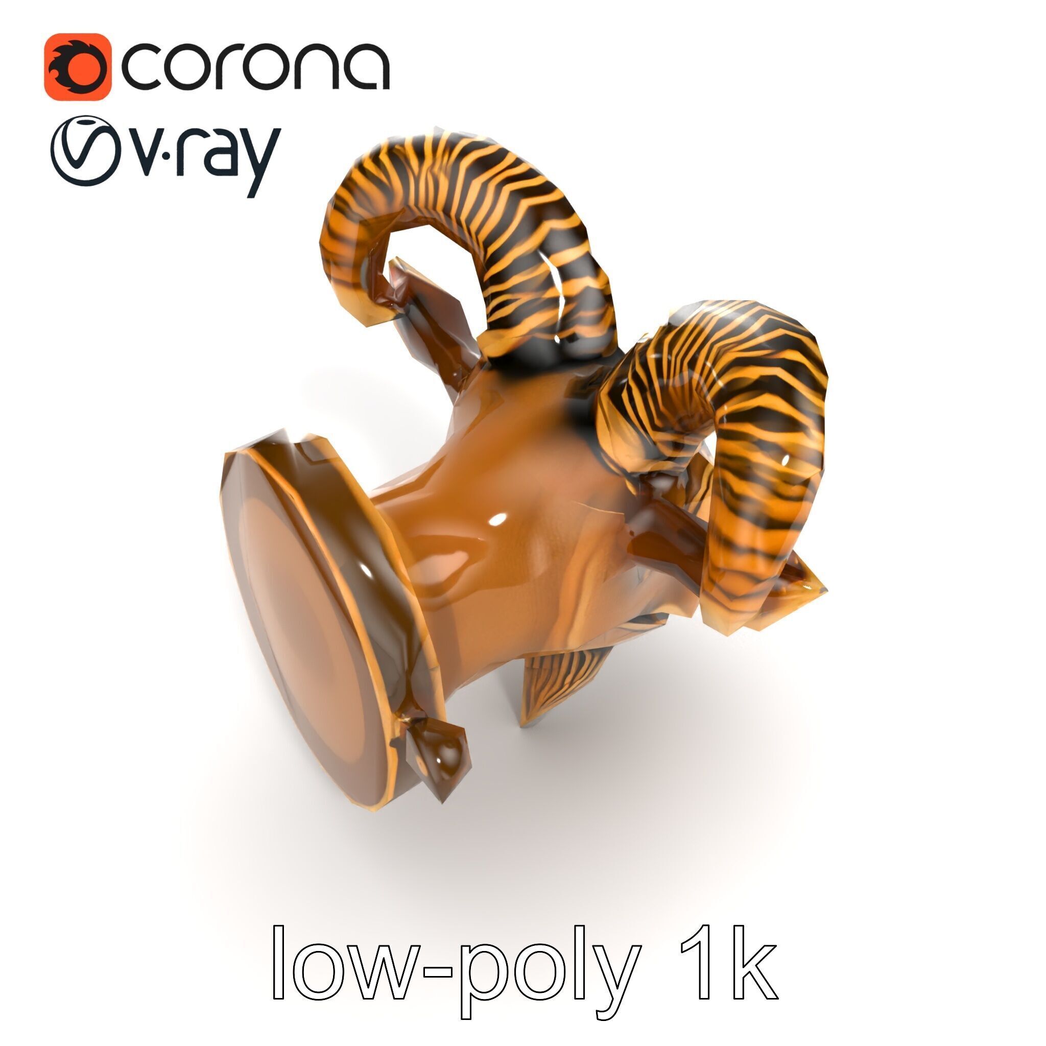 Bronze Goat Head Door Knocker Sculpture model pack Low-poly 3D model_24