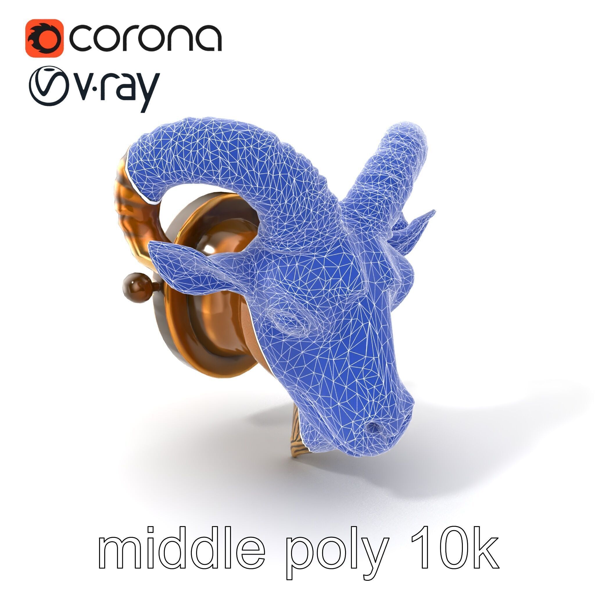 Bronze Goat Head Door Knocker Sculpture model pack Low-poly 3D model_6