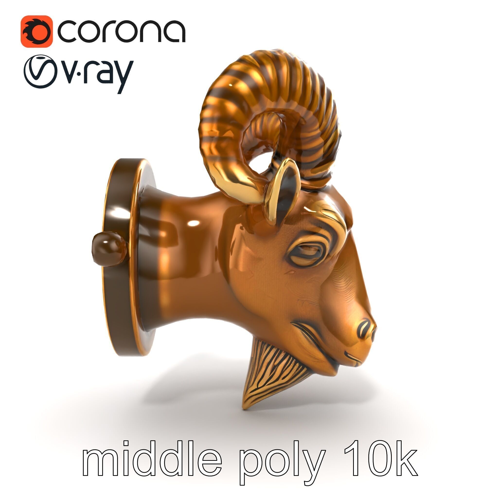 Bronze Goat Head Door Knocker Sculpture model pack Low-poly 3D model_22