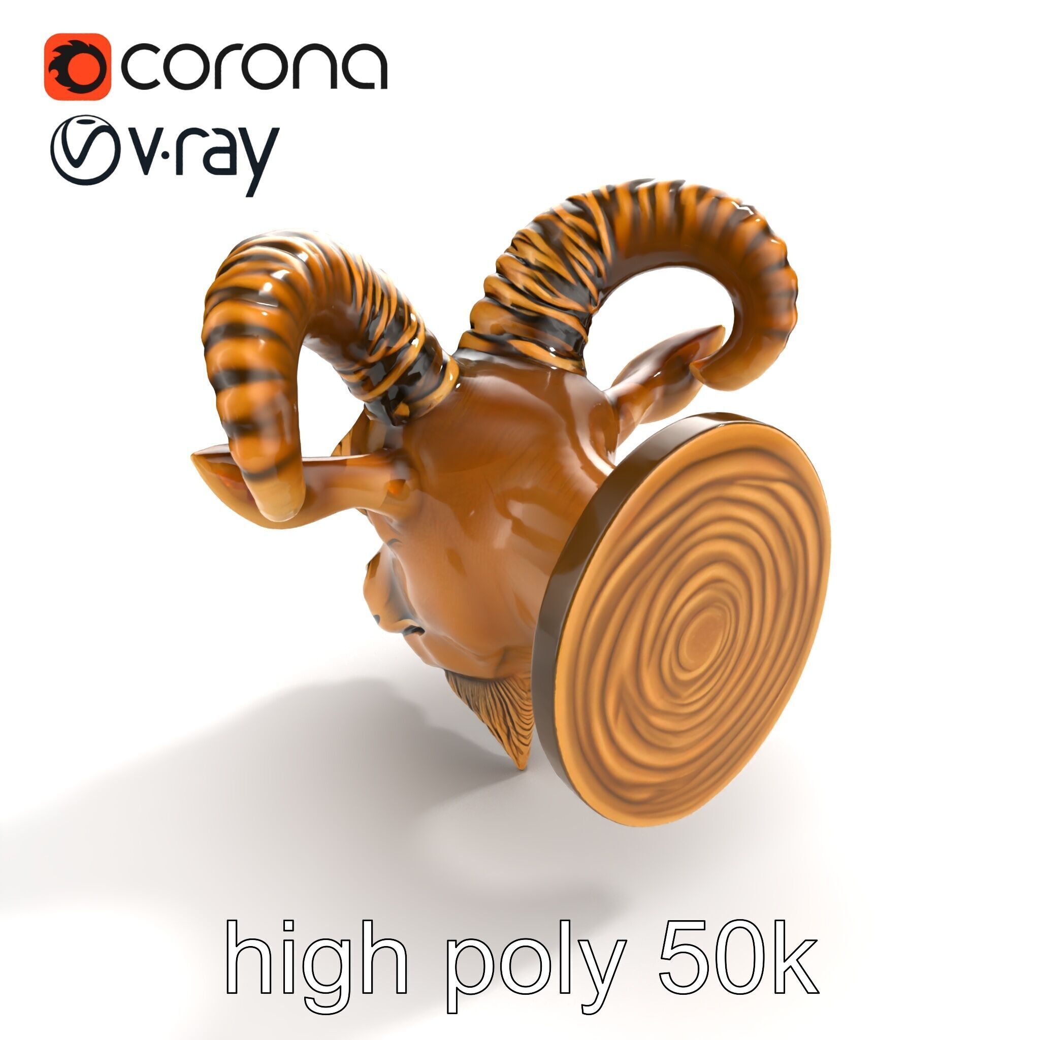 Bronze Goat Head Door Knocker Sculpture model pack Low-poly 3D model_29