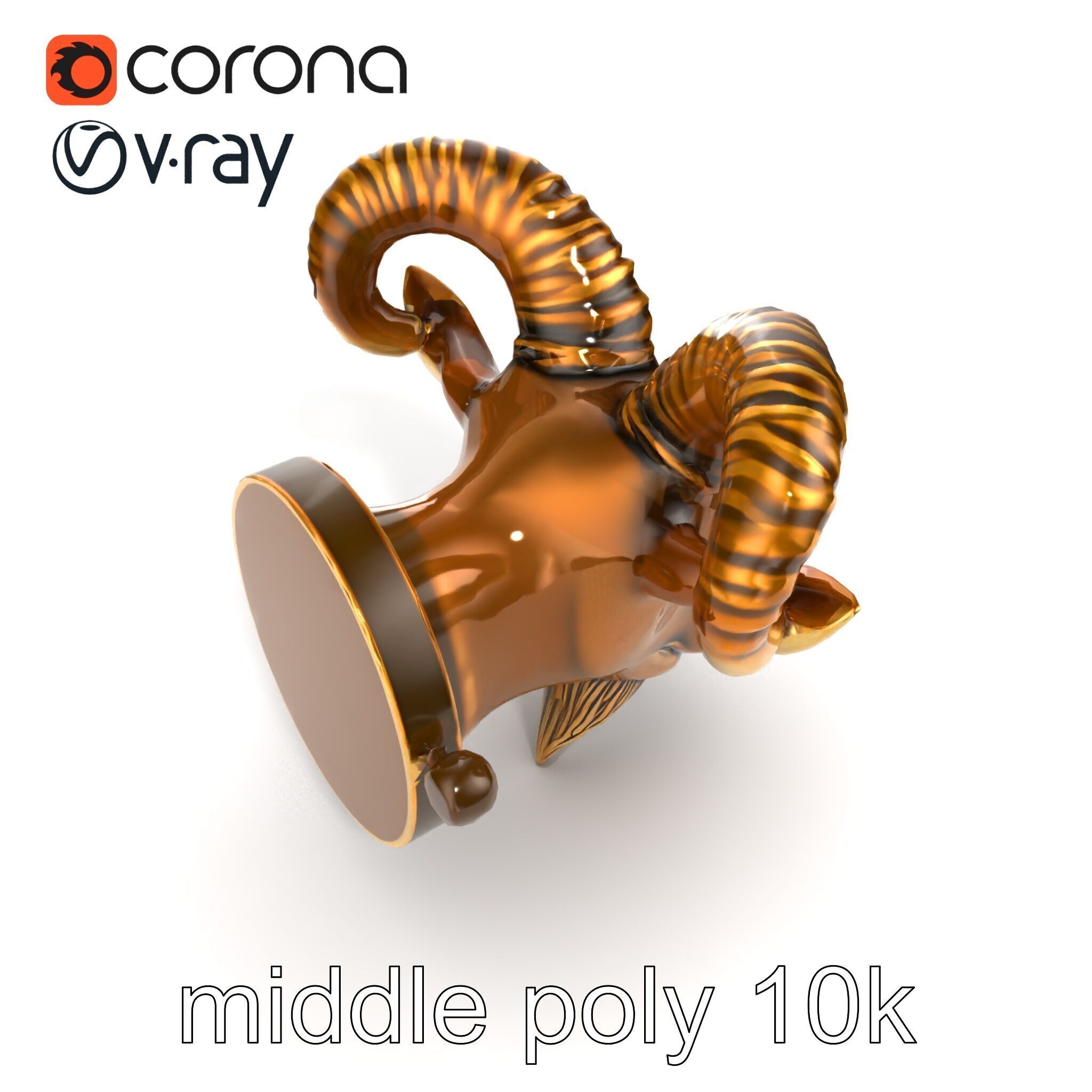 Bronze Goat Head Door Knocker Sculpture model pack Low-poly 3D model_19