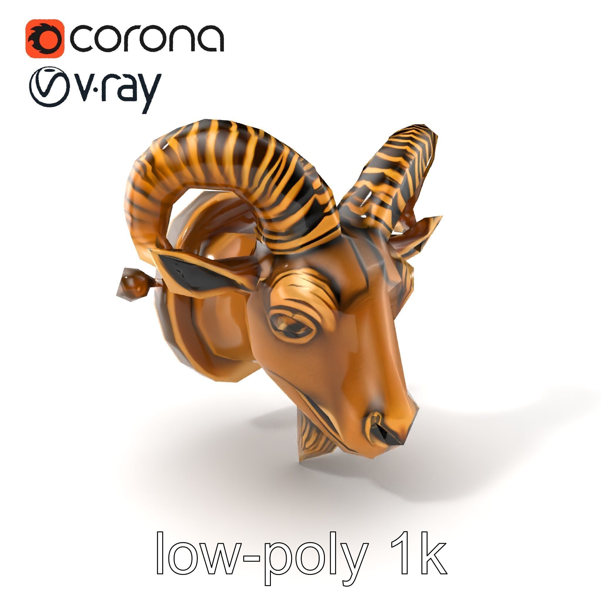 Bronze Goat Head Door Knocker Sculpture model pack Low-poly 3D model_5
