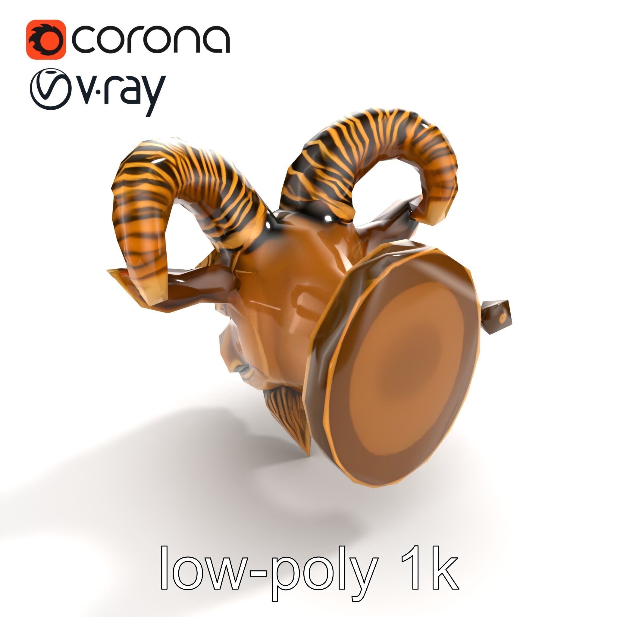 Bronze Goat Head Door Knocker Sculpture model pack Low-poly 3D model_9