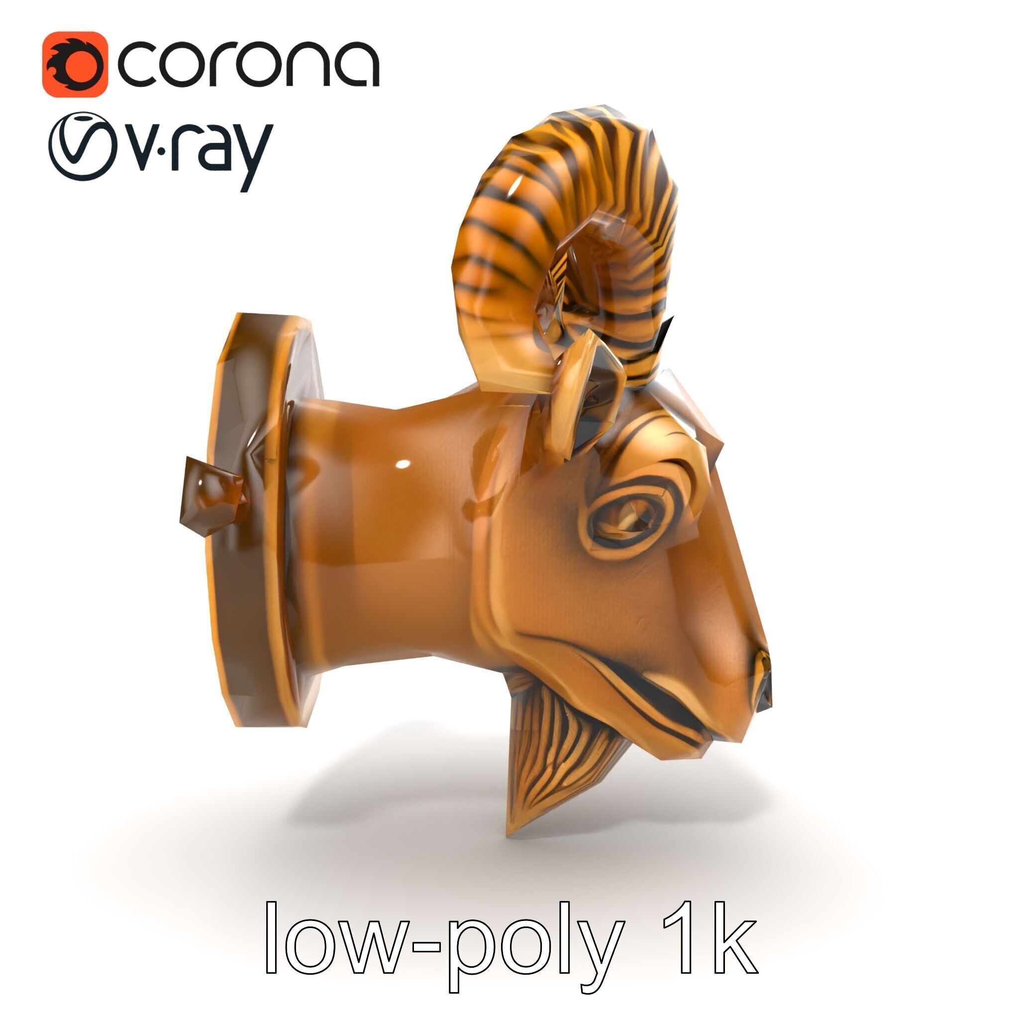 Bronze Goat Head Door Knocker Sculpture model pack Low-poly 3D model_14