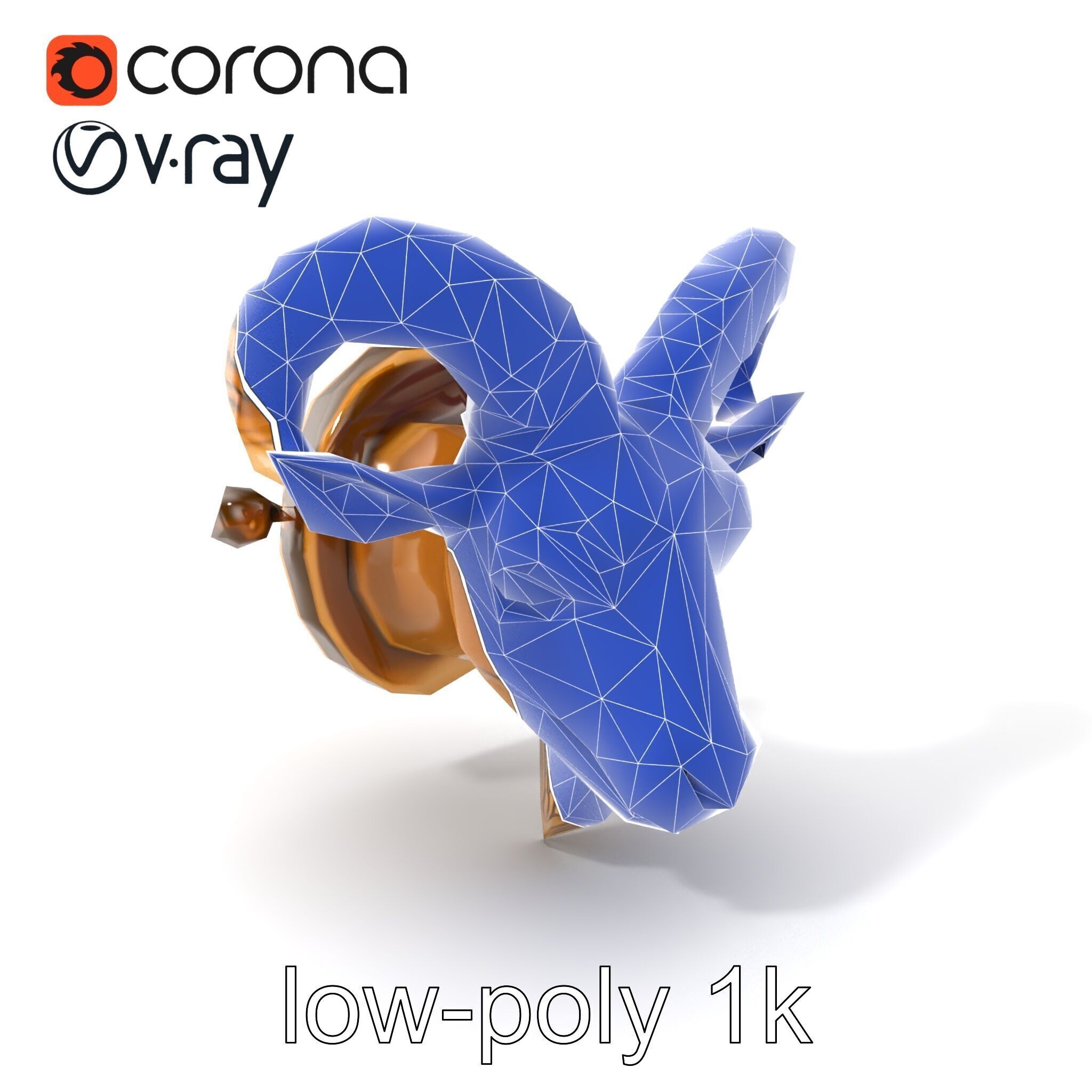 Bronze Goat Head Door Knocker Sculpture model pack Low-poly 3D model_7