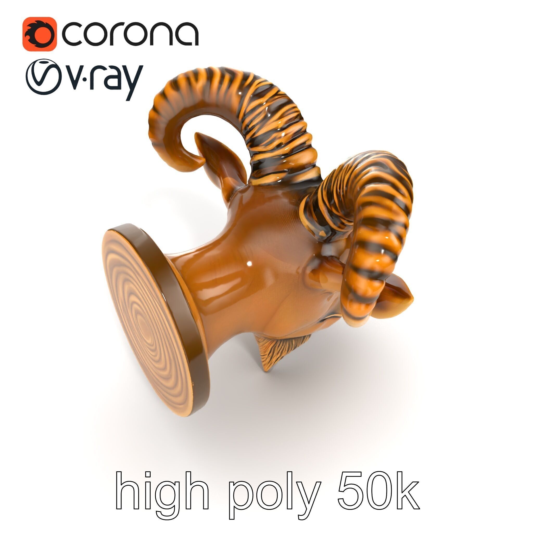 Bronze Goat Head Door Knocker Sculpture model pack Low-poly 3D model_16