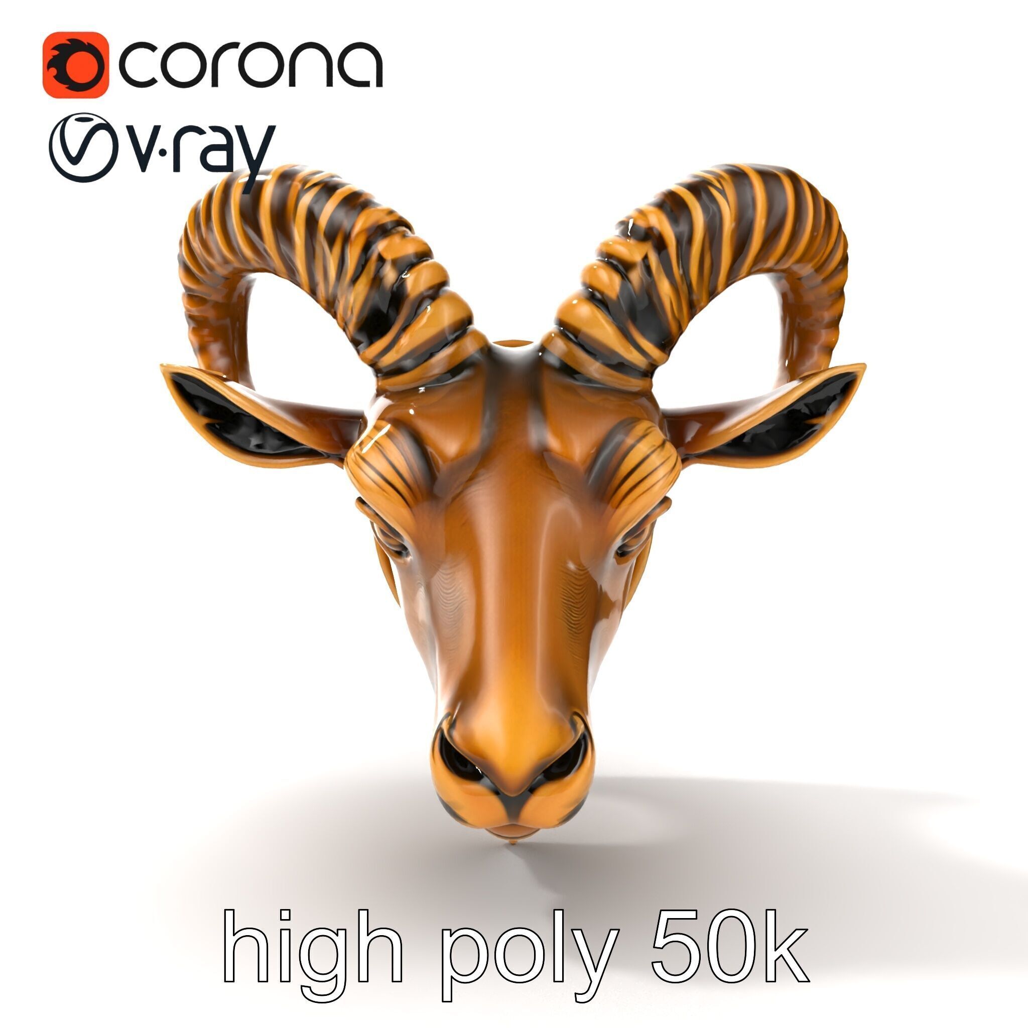 Bronze Goat Head Door Knocker Sculpture model pack Low-poly 3D model_27