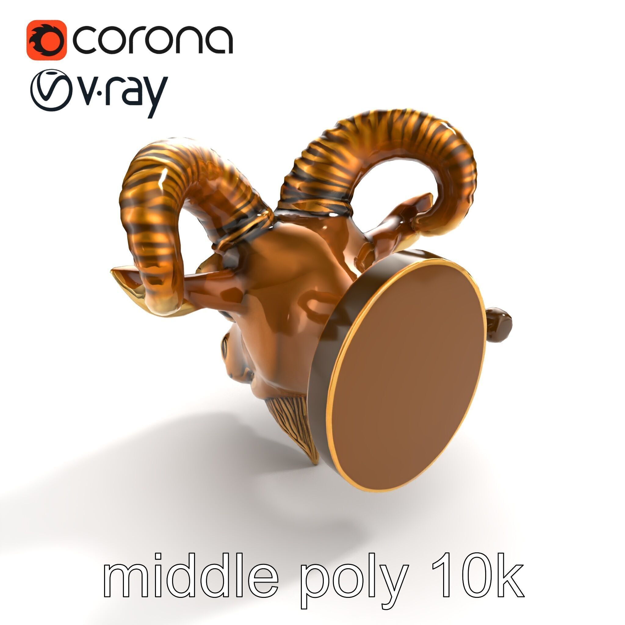 Bronze Goat Head Door Knocker Sculpture model pack Low-poly 3D model_8