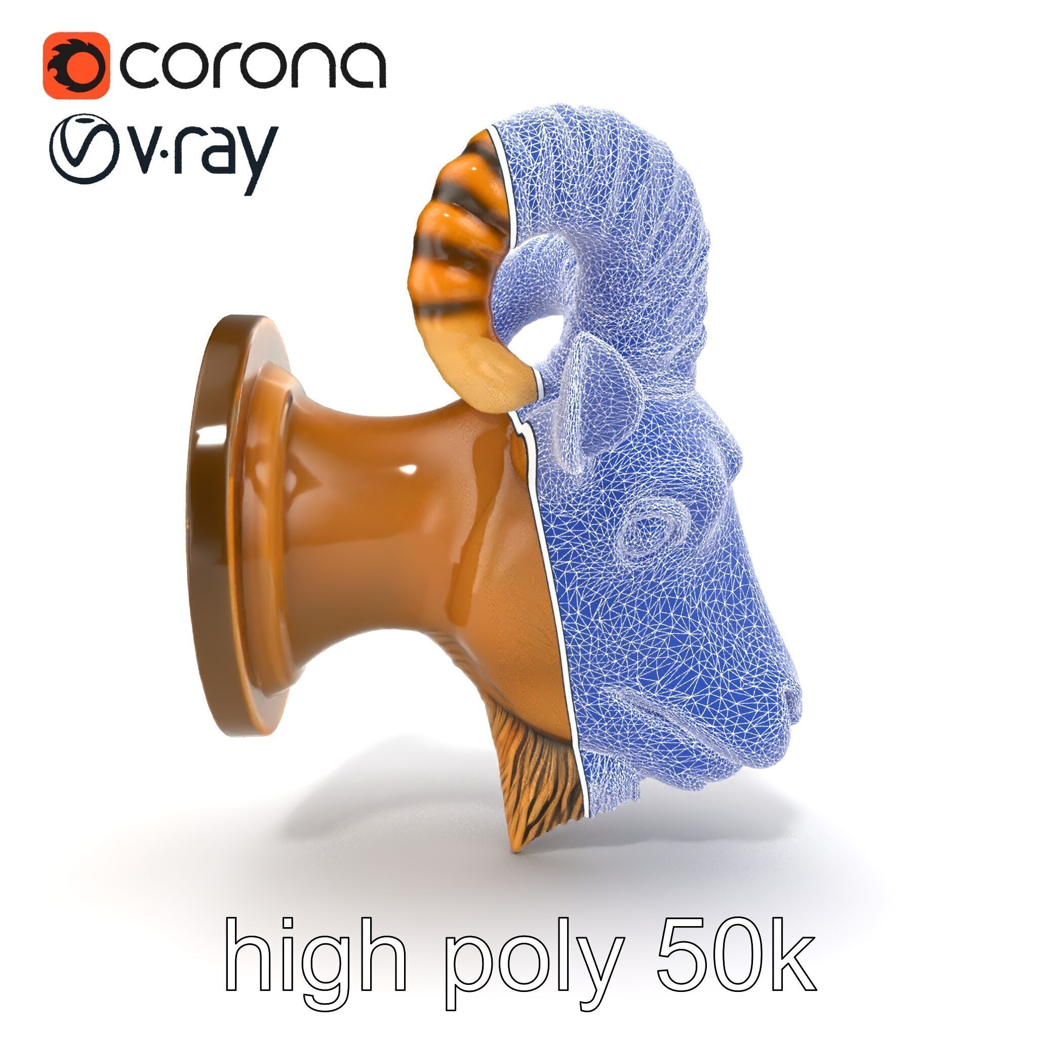 Bronze Goat Head Door Knocker Sculpture model pack Low-poly 3D model_25