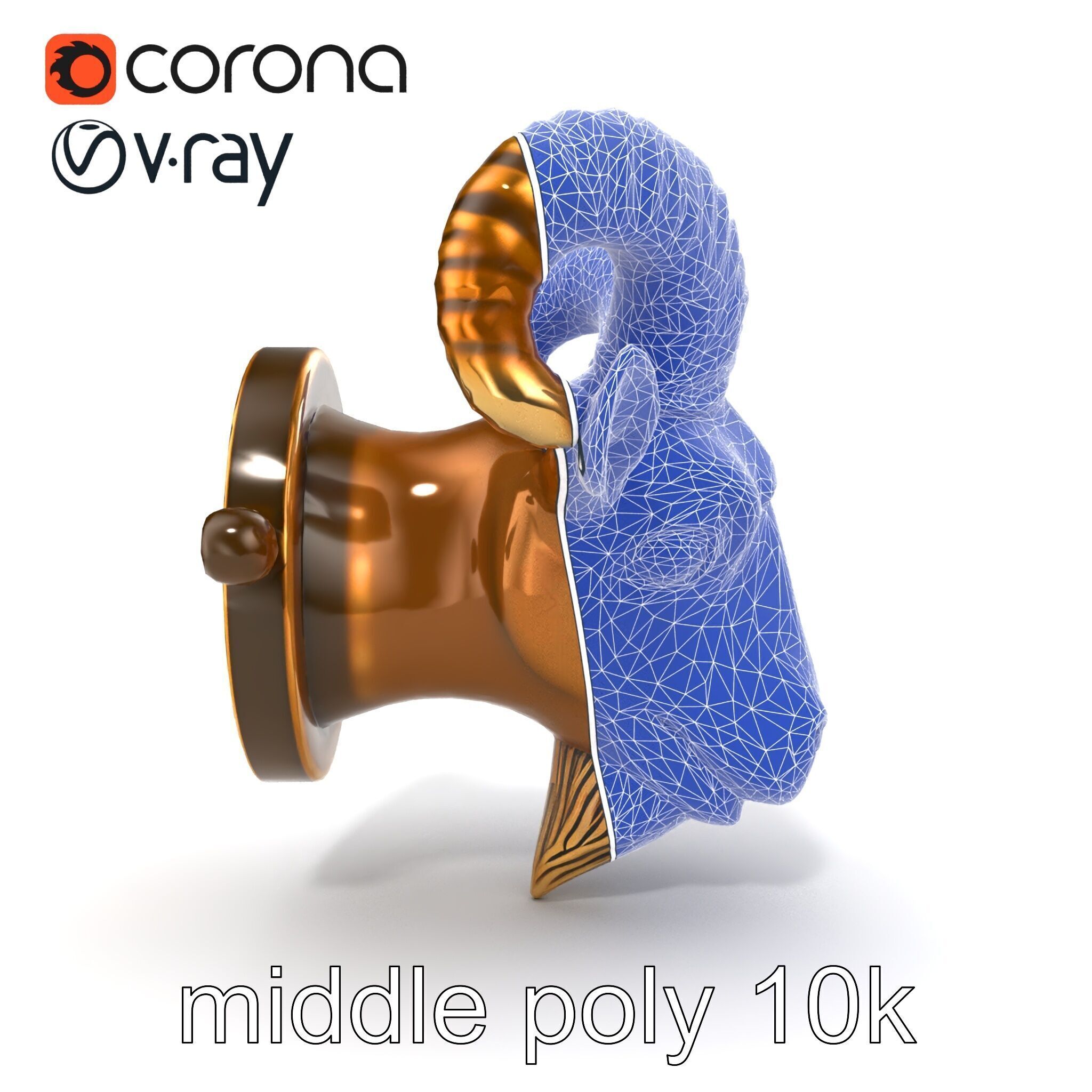 Bronze Goat Head Door Knocker Sculpture model pack Low-poly 3D model_12