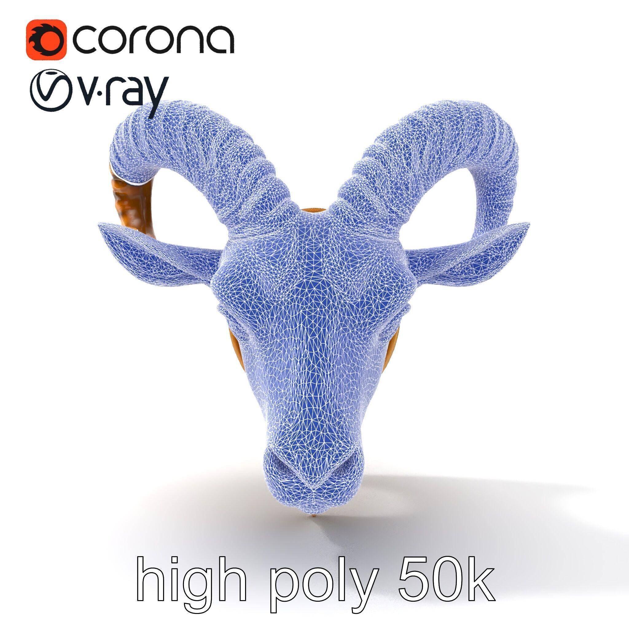 Bronze Goat Head Door Knocker Sculpture model pack Low-poly 3D model_32