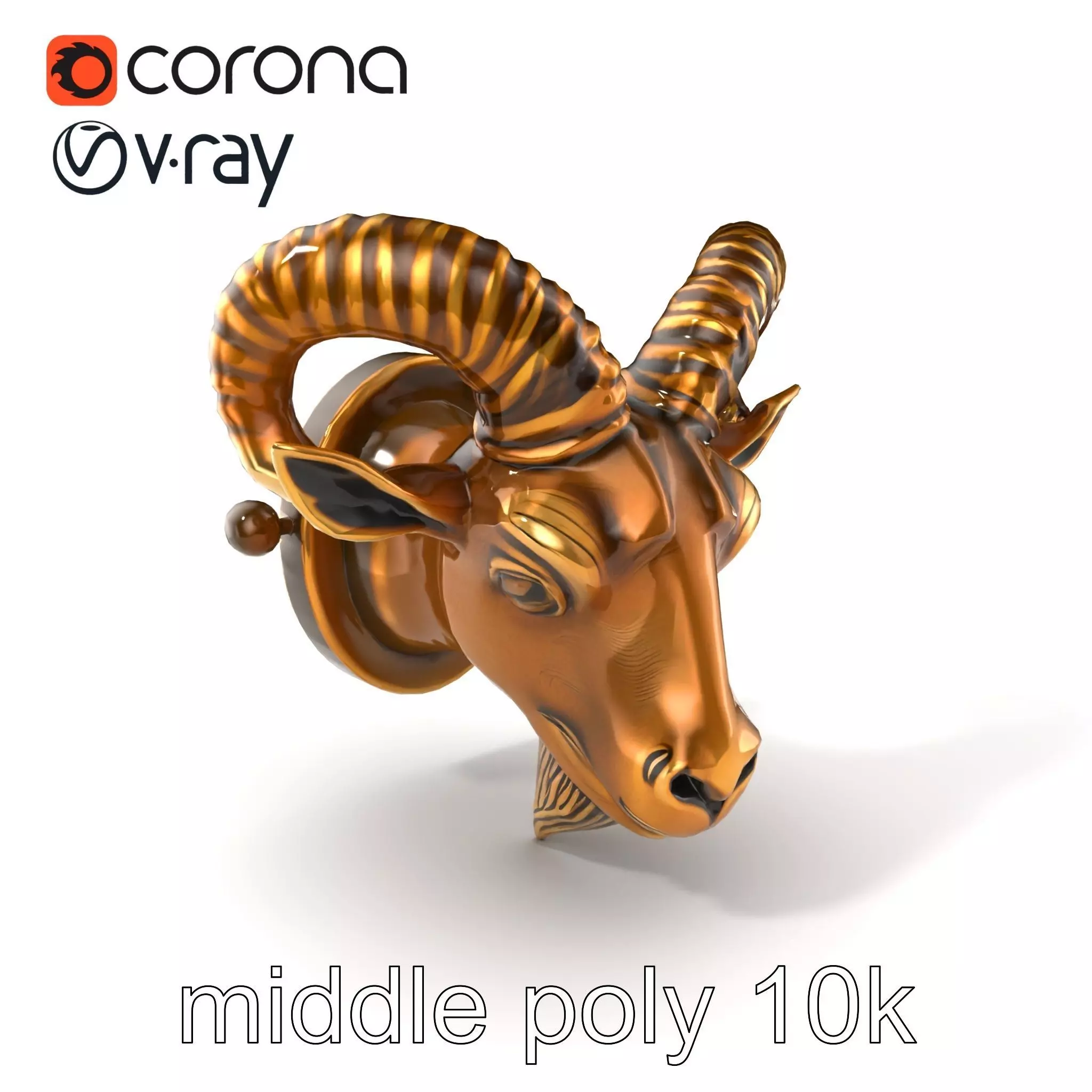 Bronze Goat Head Door Knocker Sculpture model pack Low-poly 3D model_0