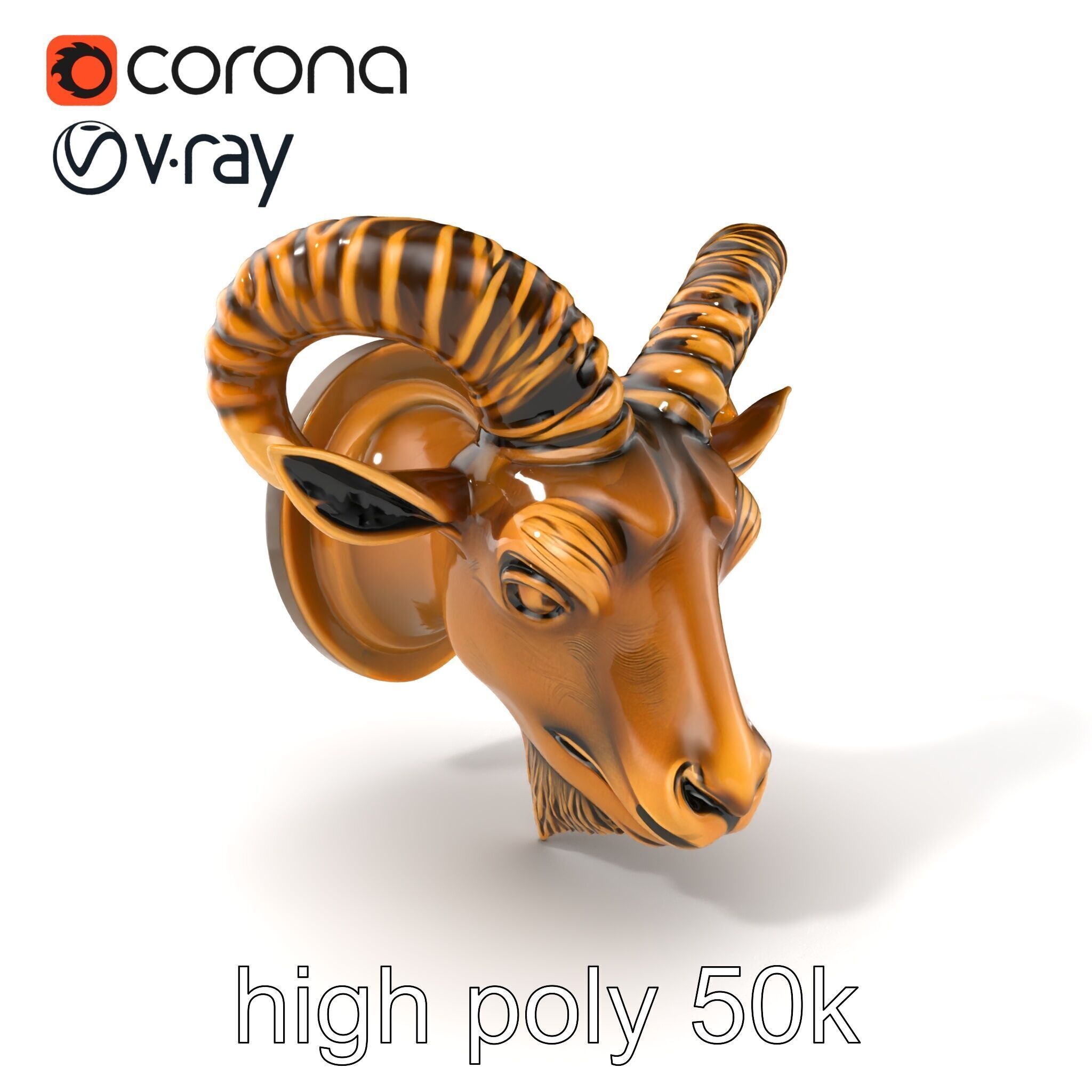 Bronze Goat Head Door Knocker Sculpture model pack Low-poly 3D model_2