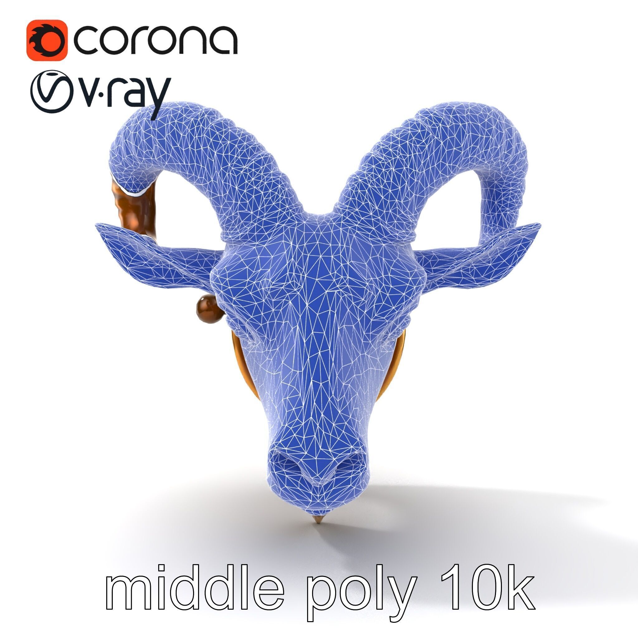 Bronze Goat Head Door Knocker Sculpture model pack Low-poly 3D model_17