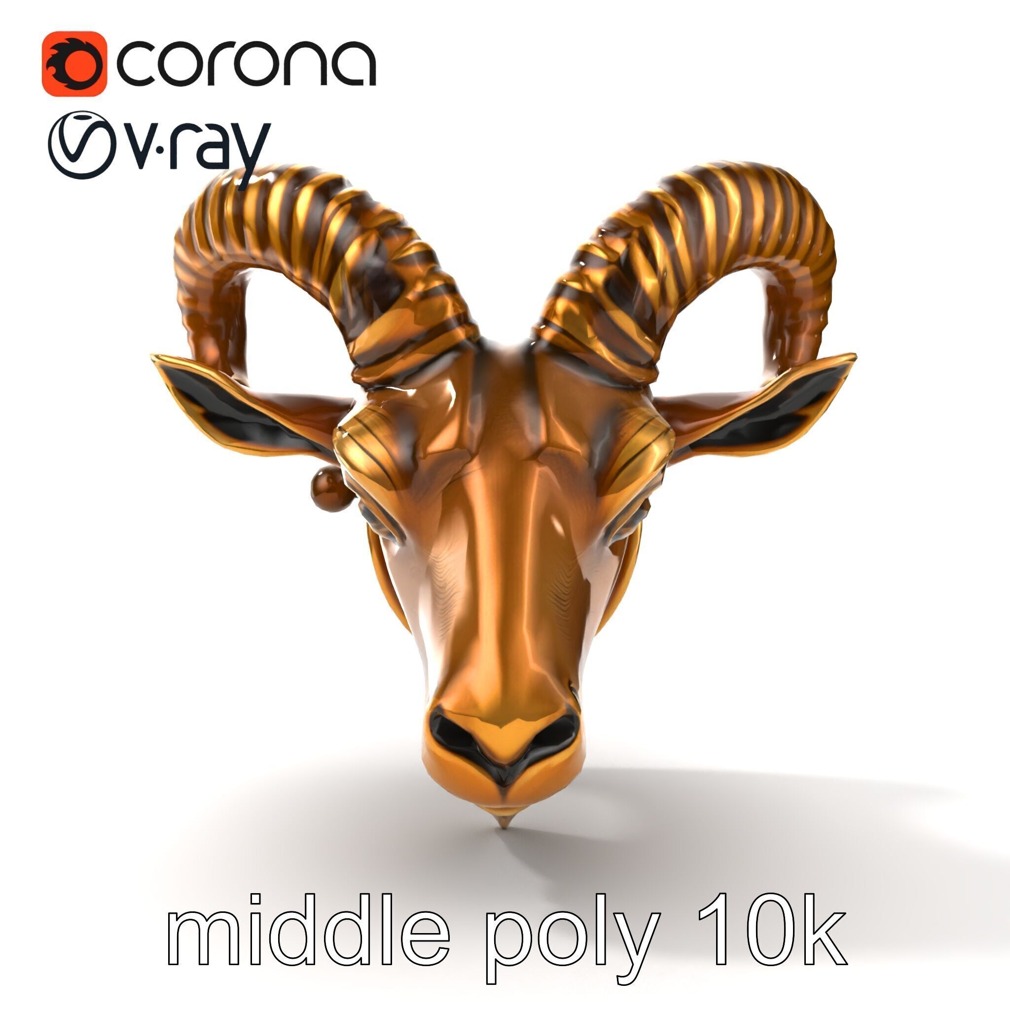 Bronze Goat Head Door Knocker Sculpture model pack Low-poly 3D model_28