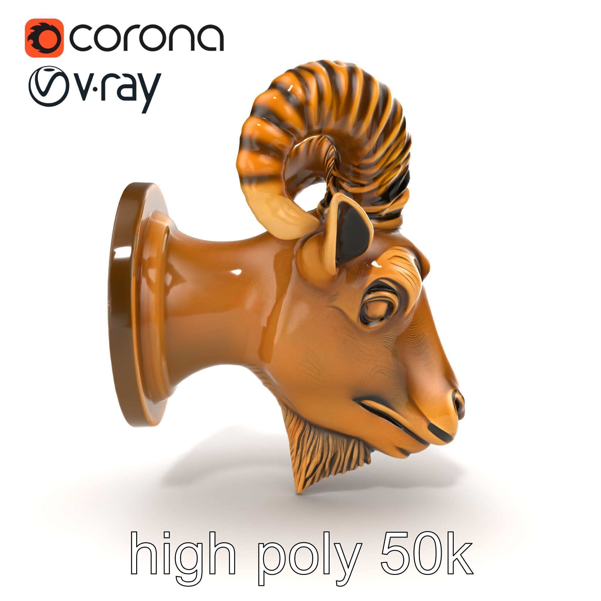 Bronze Goat Head Door Knocker Sculpture model pack Low-poly 3D model_13