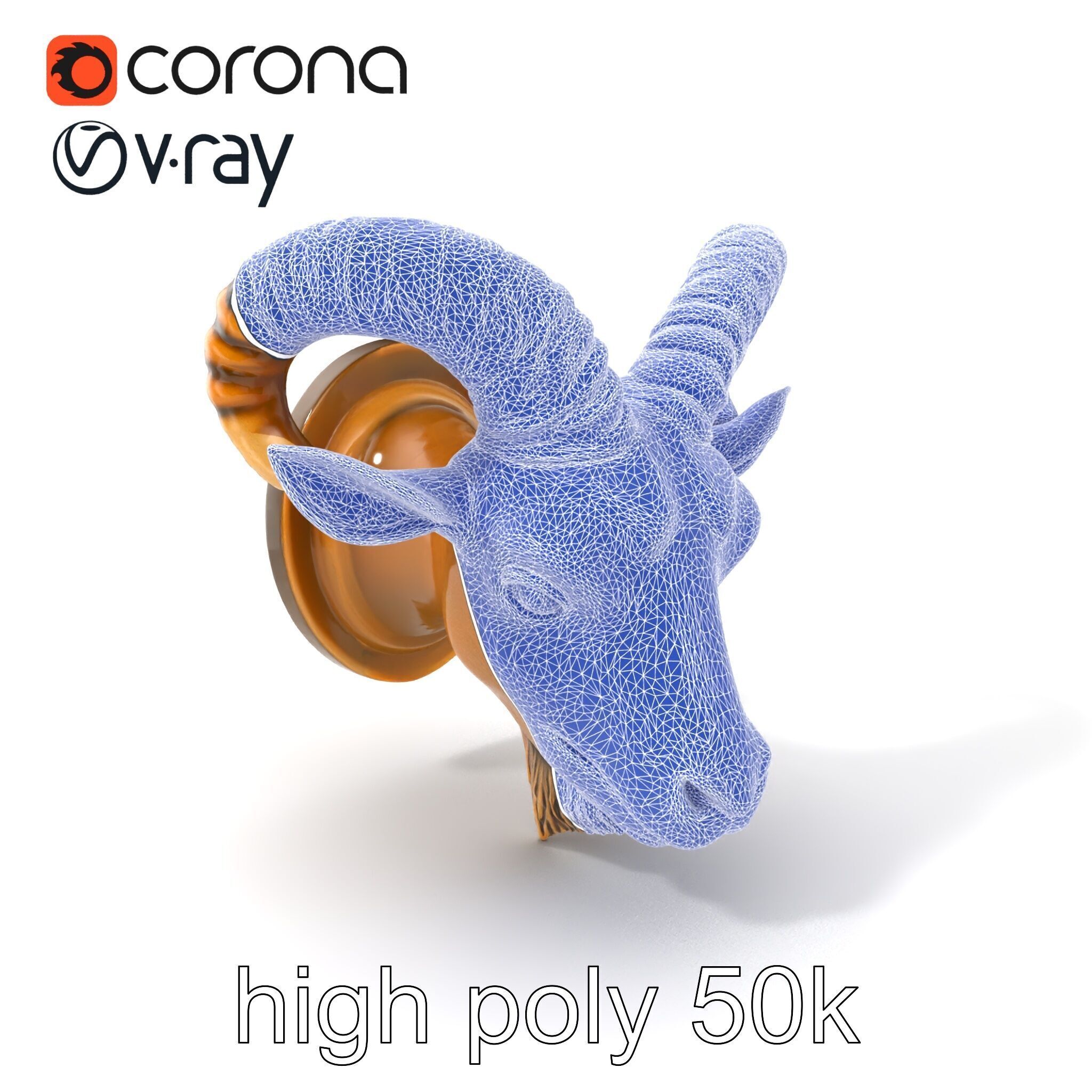 Bronze Goat Head Door Knocker Sculpture model pack Low-poly 3D model_10