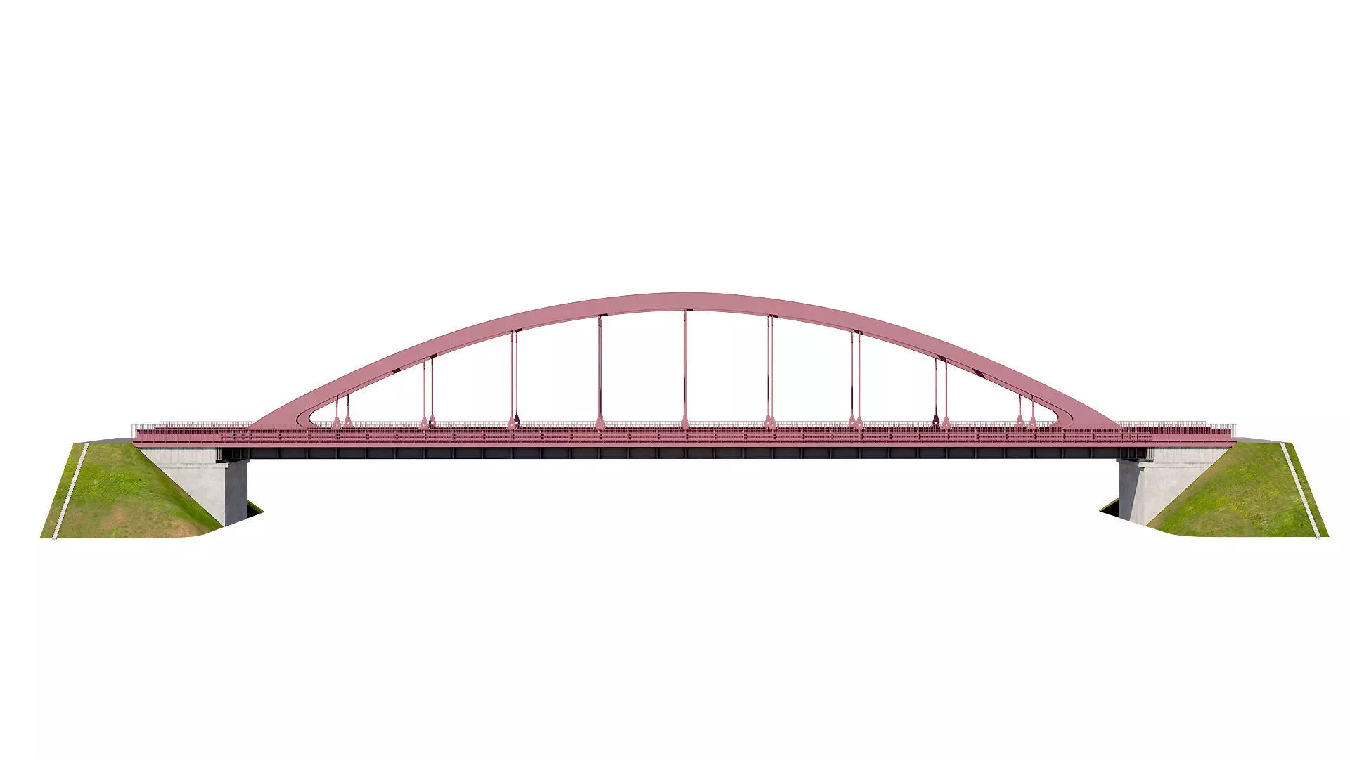 Bridge metal arch bridge over a highway with pedestrian areas  3D model_0