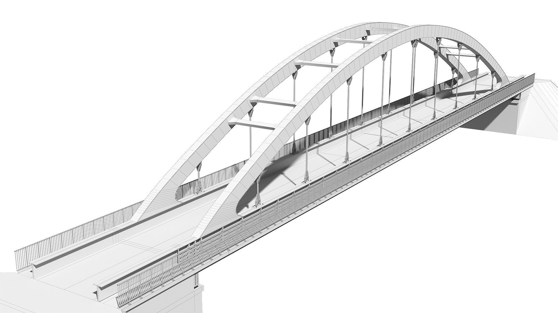 Bridge metal arch bridge over a highway with pedestrian areas  3D model_11