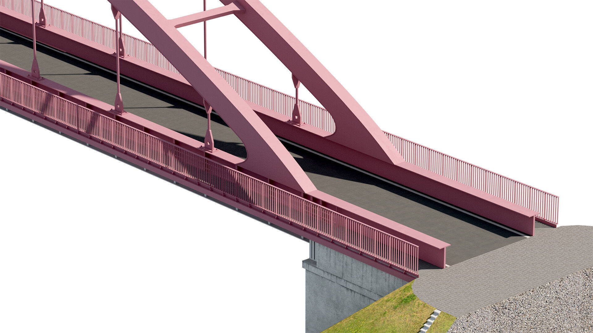 Bridge metal arch bridge over a highway with pedestrian areas  3D model_4
