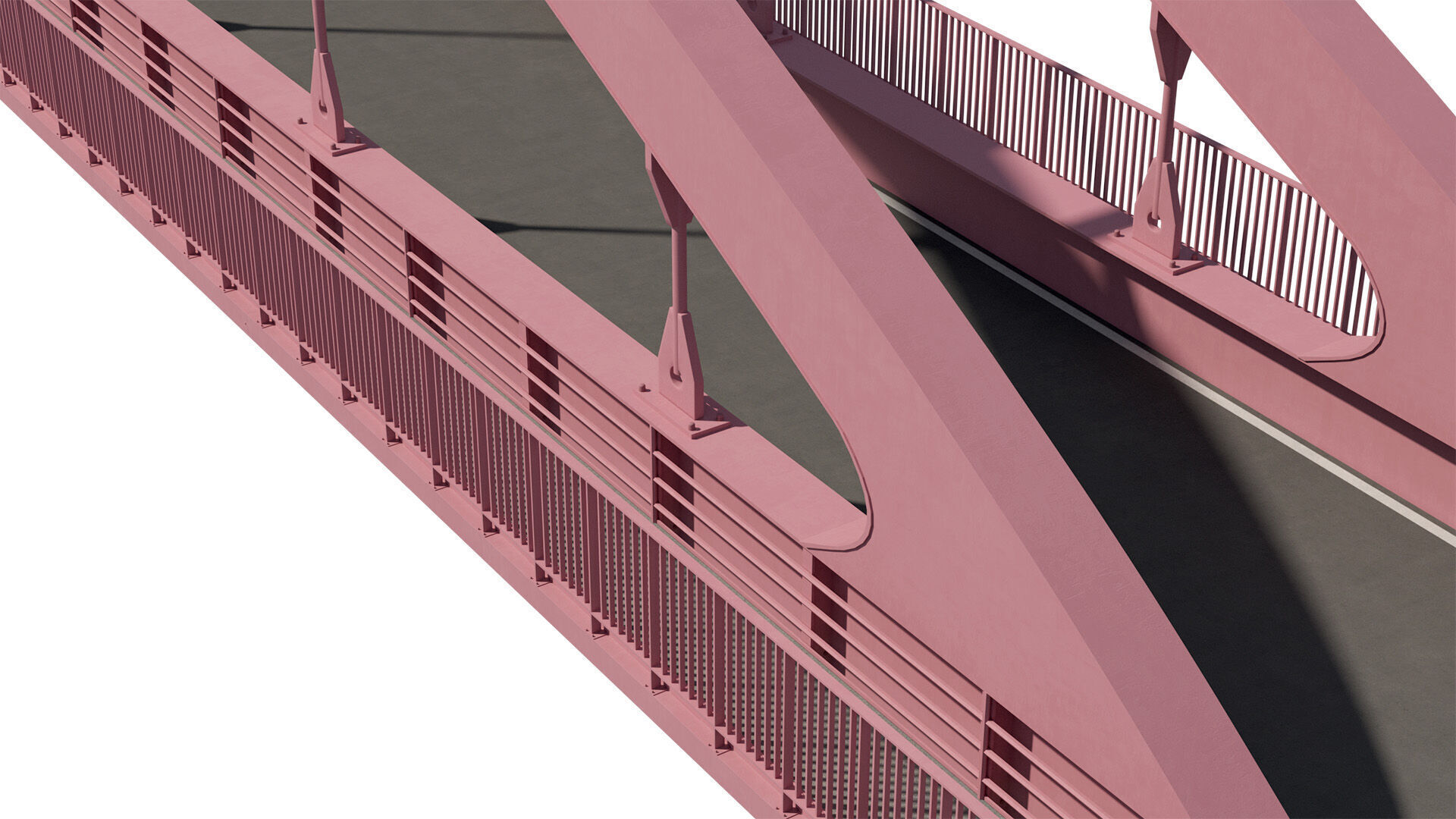 Bridge metal arch bridge over a highway with pedestrian areas  3D model_5