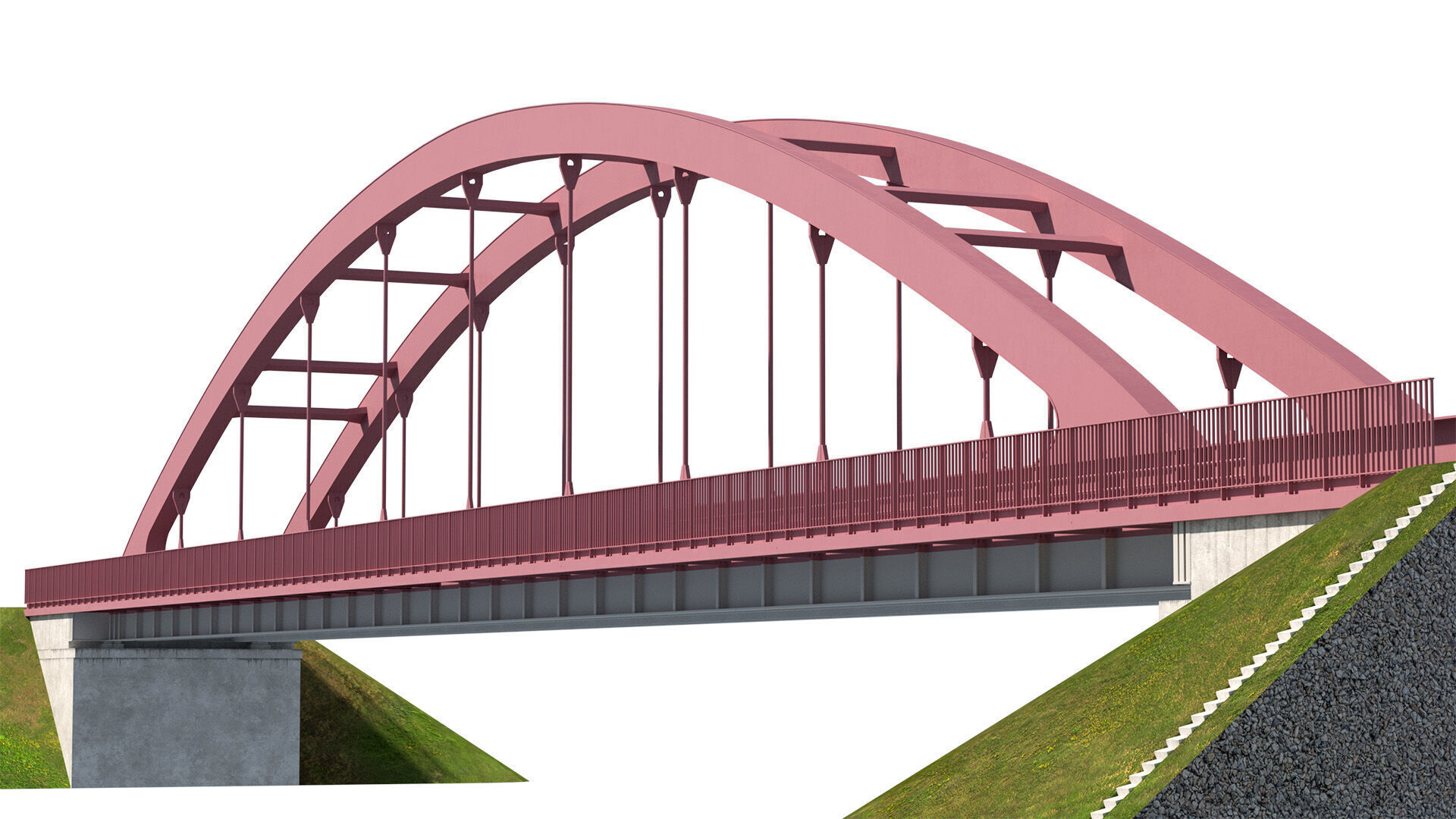 Bridge metal arch bridge over a highway with pedestrian areas  3D model_7