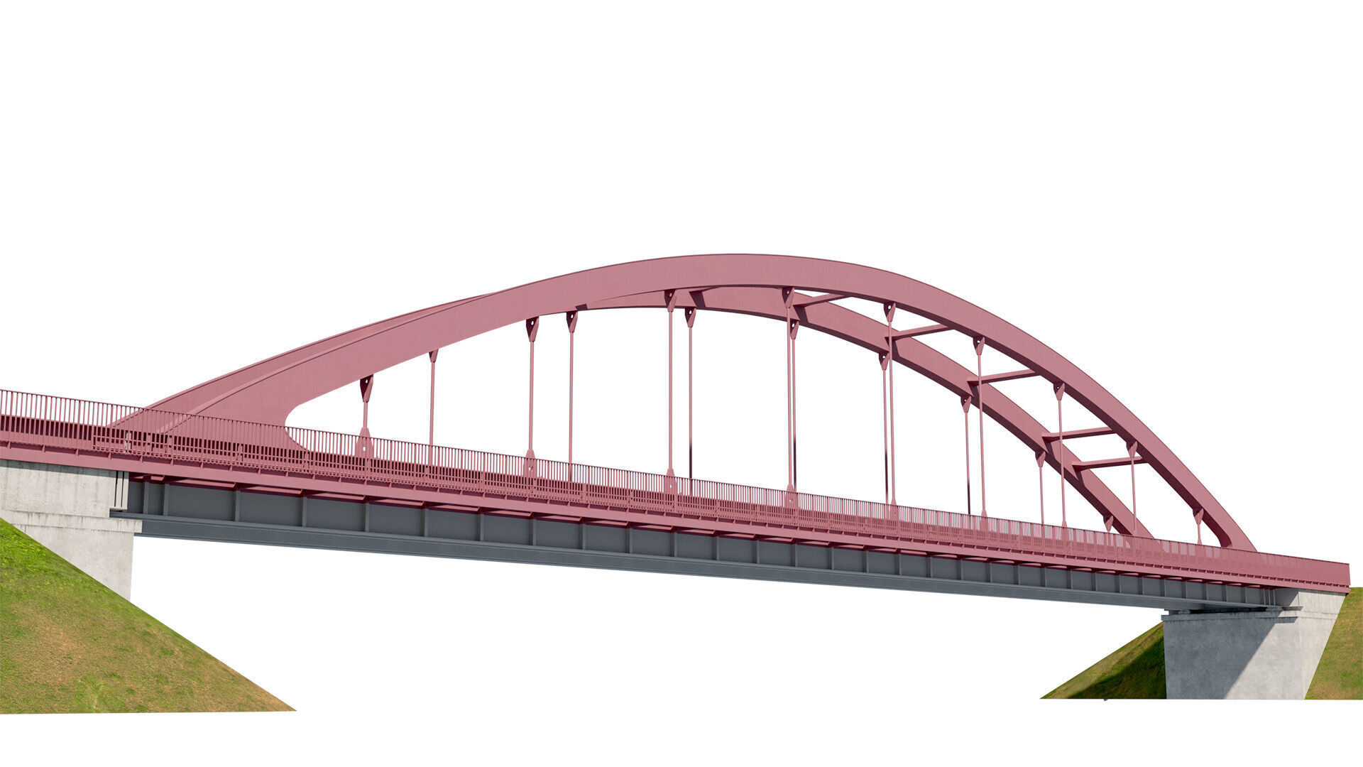 Bridge metal arch bridge over a highway with pedestrian areas  3D model_3