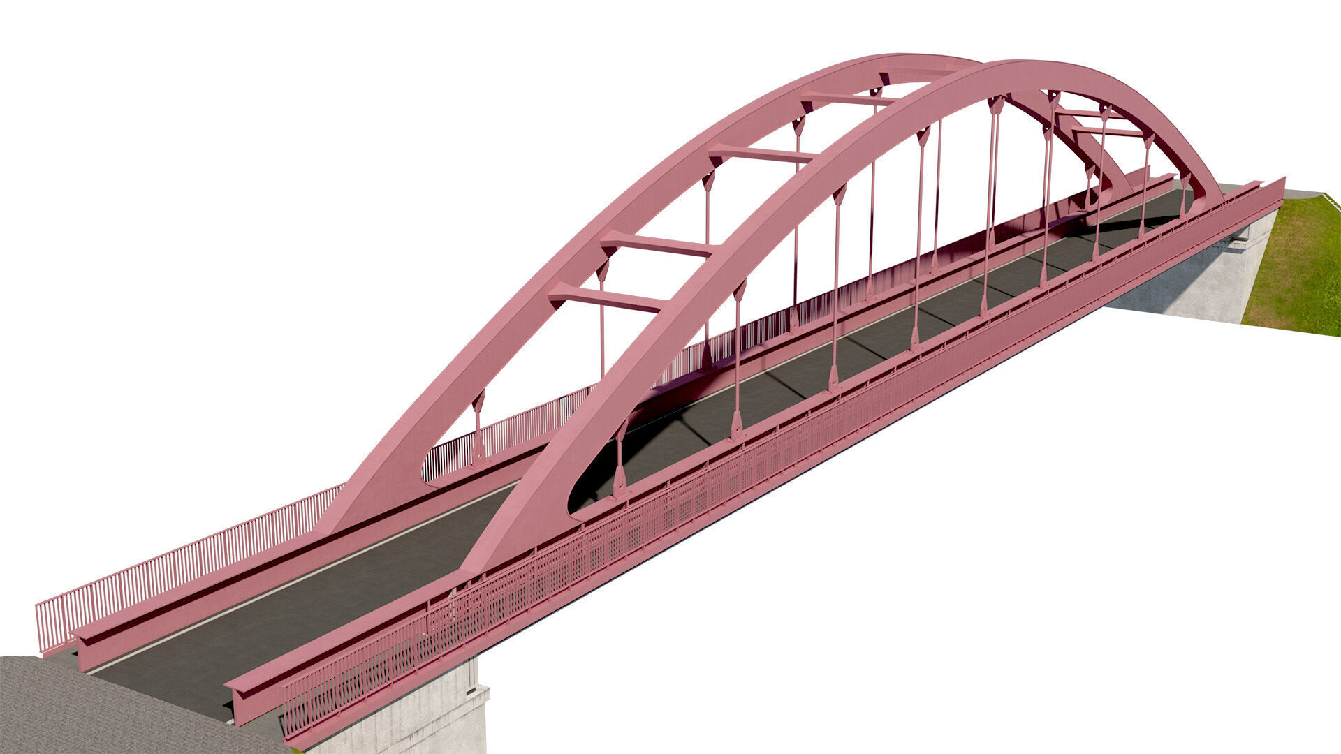 Bridge metal arch bridge over a highway with pedestrian areas  3D model_2