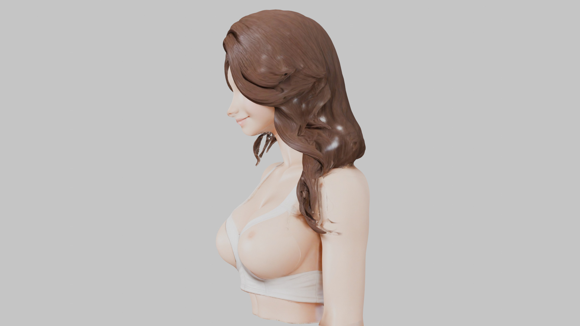 MidPoly Detailed Beautiful Busty Female Japanese Asian Head Bust Low-poly 3D model_10