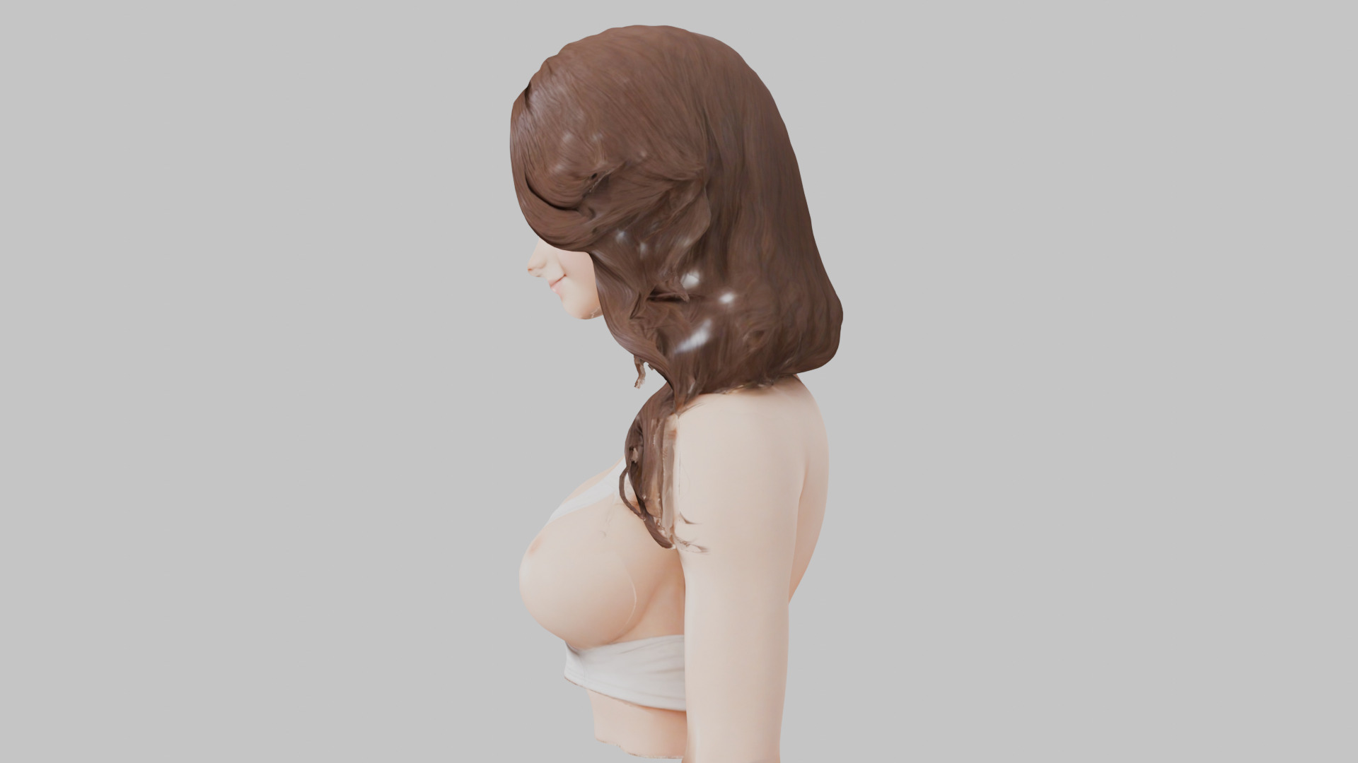 MidPoly Detailed Beautiful Busty Female Japanese Asian Head Bust Low-poly 3D model_12