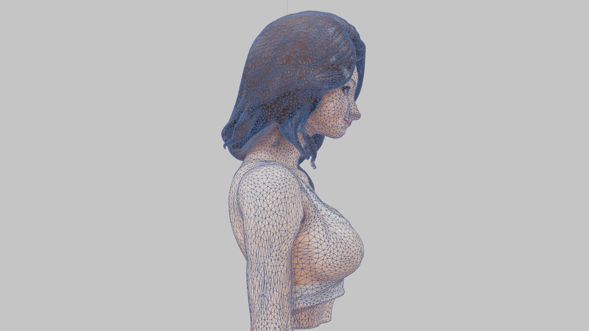 MidPoly Detailed Beautiful Busty Female Japanese Asian Head Bust Low-poly 3D model_17