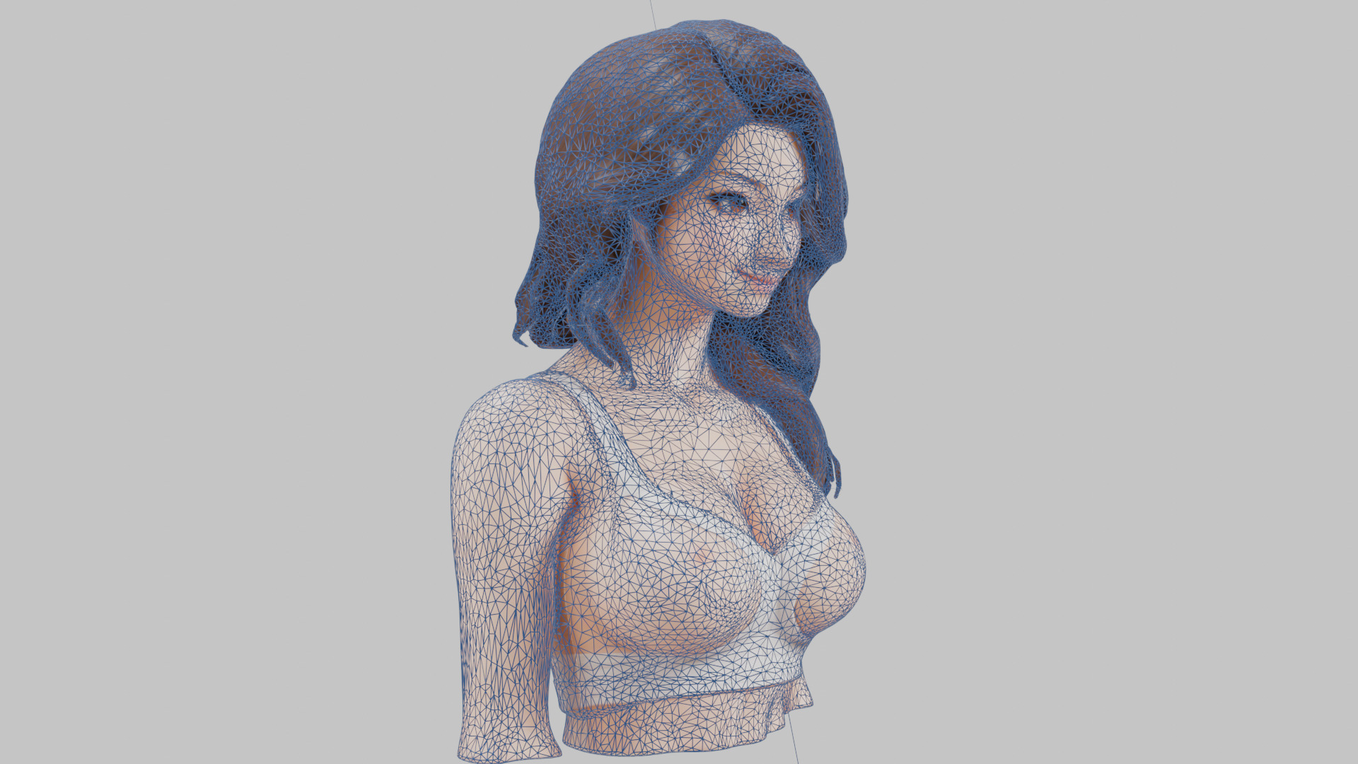 MidPoly Detailed Beautiful Busty Female Japanese Asian Head Bust Low-poly 3D model_28