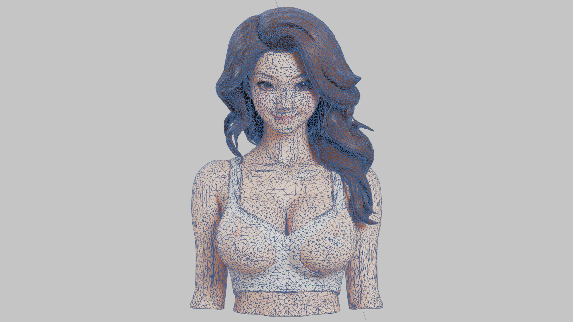 MidPoly Detailed Beautiful Busty Female Japanese Asian Head Bust Low-poly 3D model_24