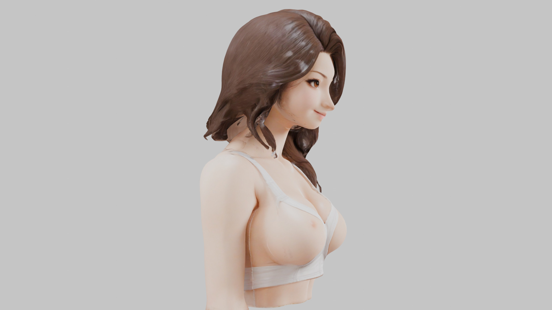 MidPoly Detailed Beautiful Busty Female Japanese Asian Head Bust Low-poly 3D model_2