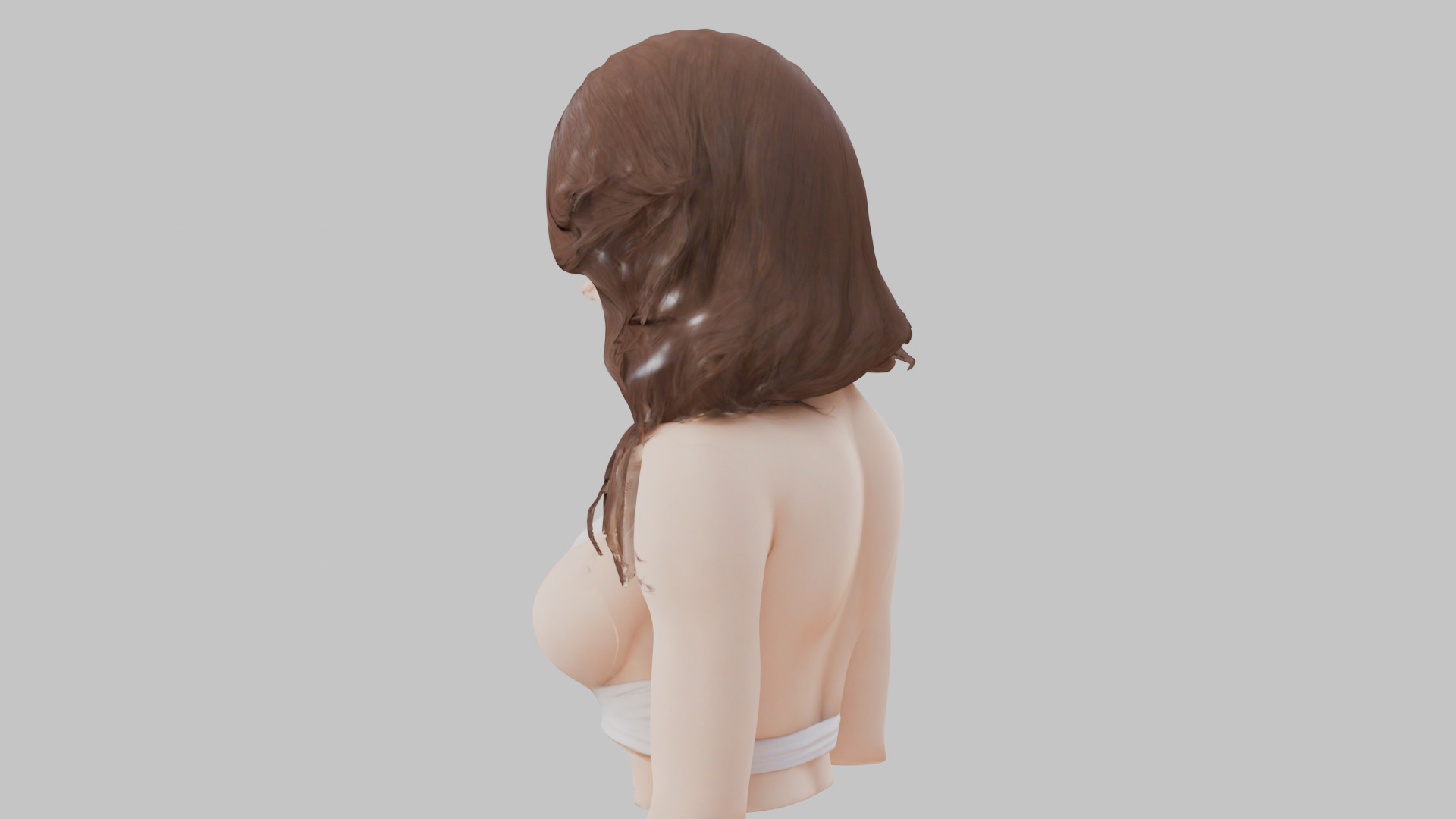 MidPoly Detailed Beautiful Busty Female Japanese Asian Head Bust Low-poly 3D model_11