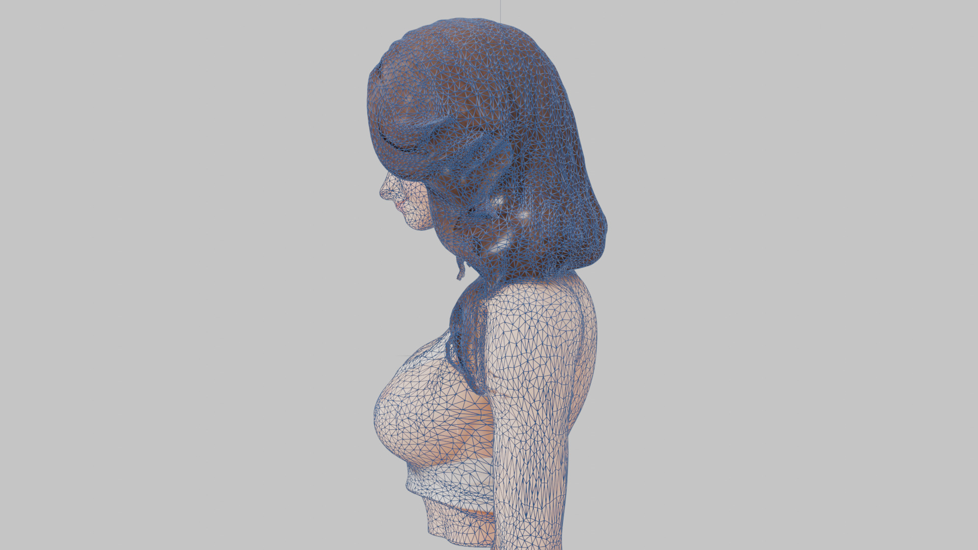 MidPoly Detailed Beautiful Busty Female Japanese Asian Head Bust Low-poly 3D model_20