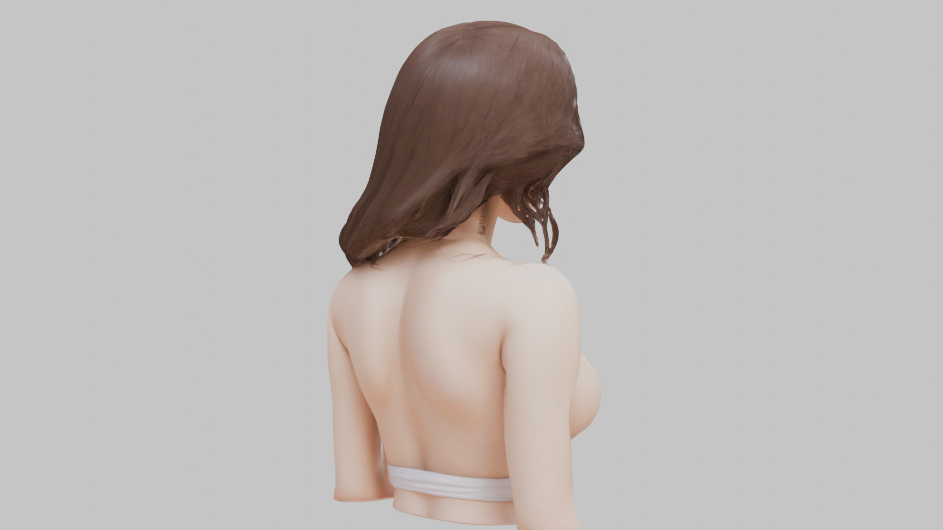 MidPoly Detailed Beautiful Busty Female Japanese Asian Head Bust Low-poly 3D model_9