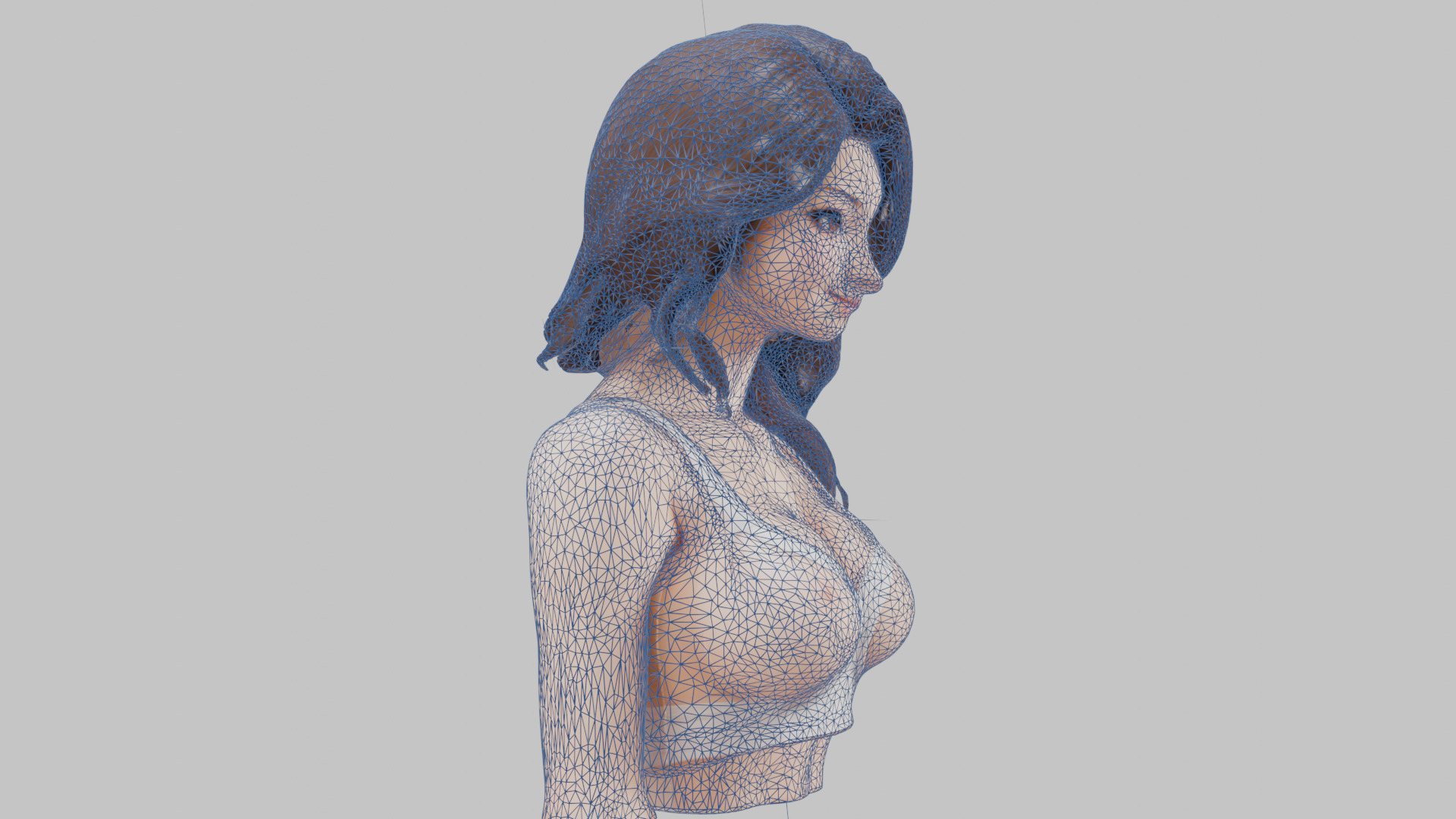 MidPoly Detailed Beautiful Busty Female Japanese Asian Head Bust Low-poly 3D model_21