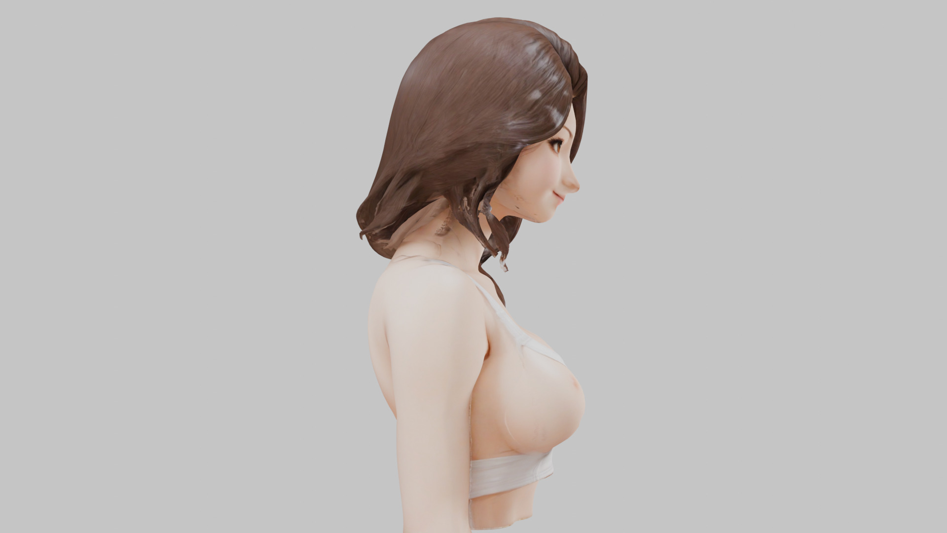 MidPoly Detailed Beautiful Busty Female Japanese Asian Head Bust Low-poly 3D model_5