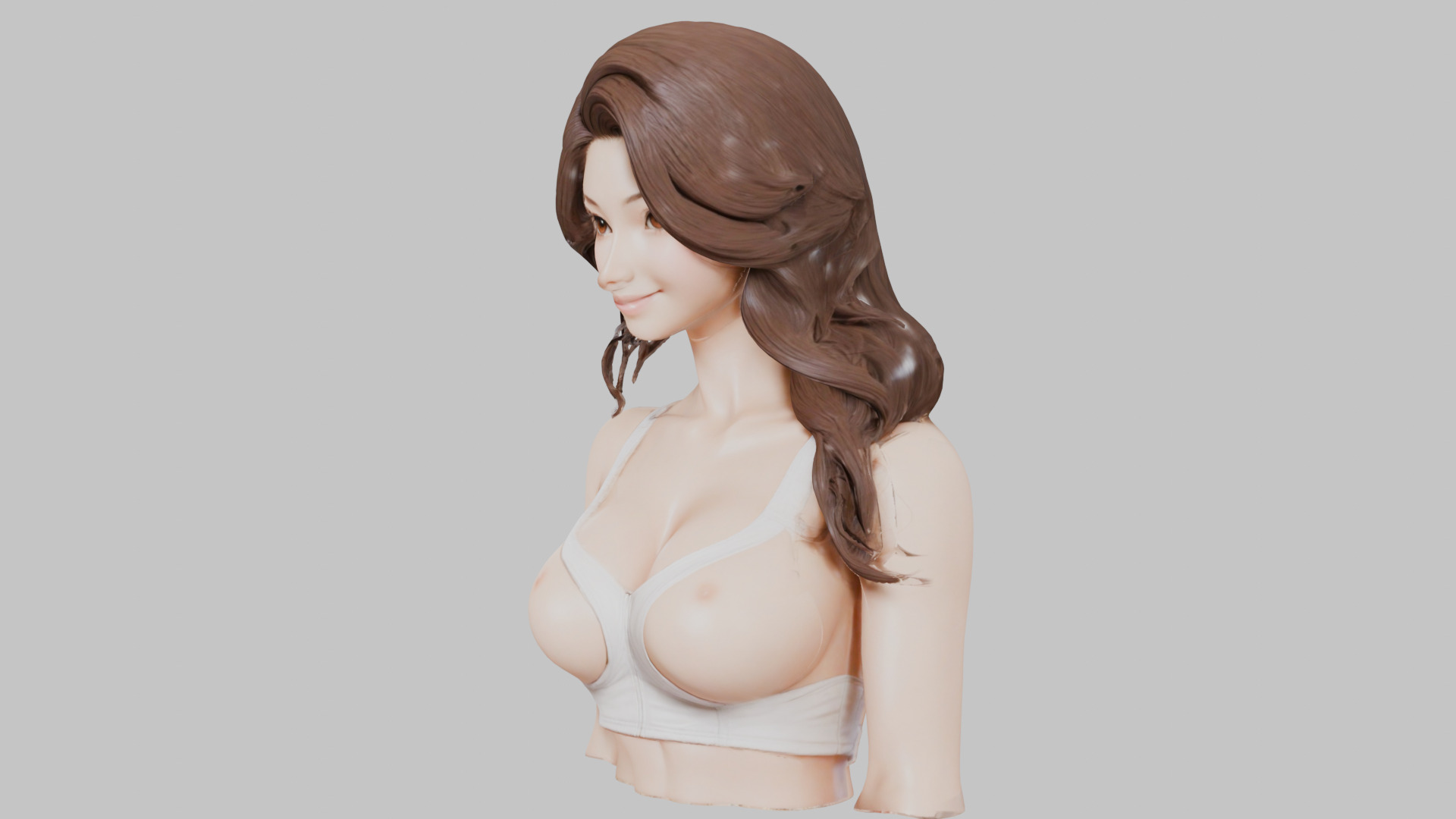MidPoly Detailed Beautiful Busty Female Japanese Asian Head Bust Low-poly 3D model_6