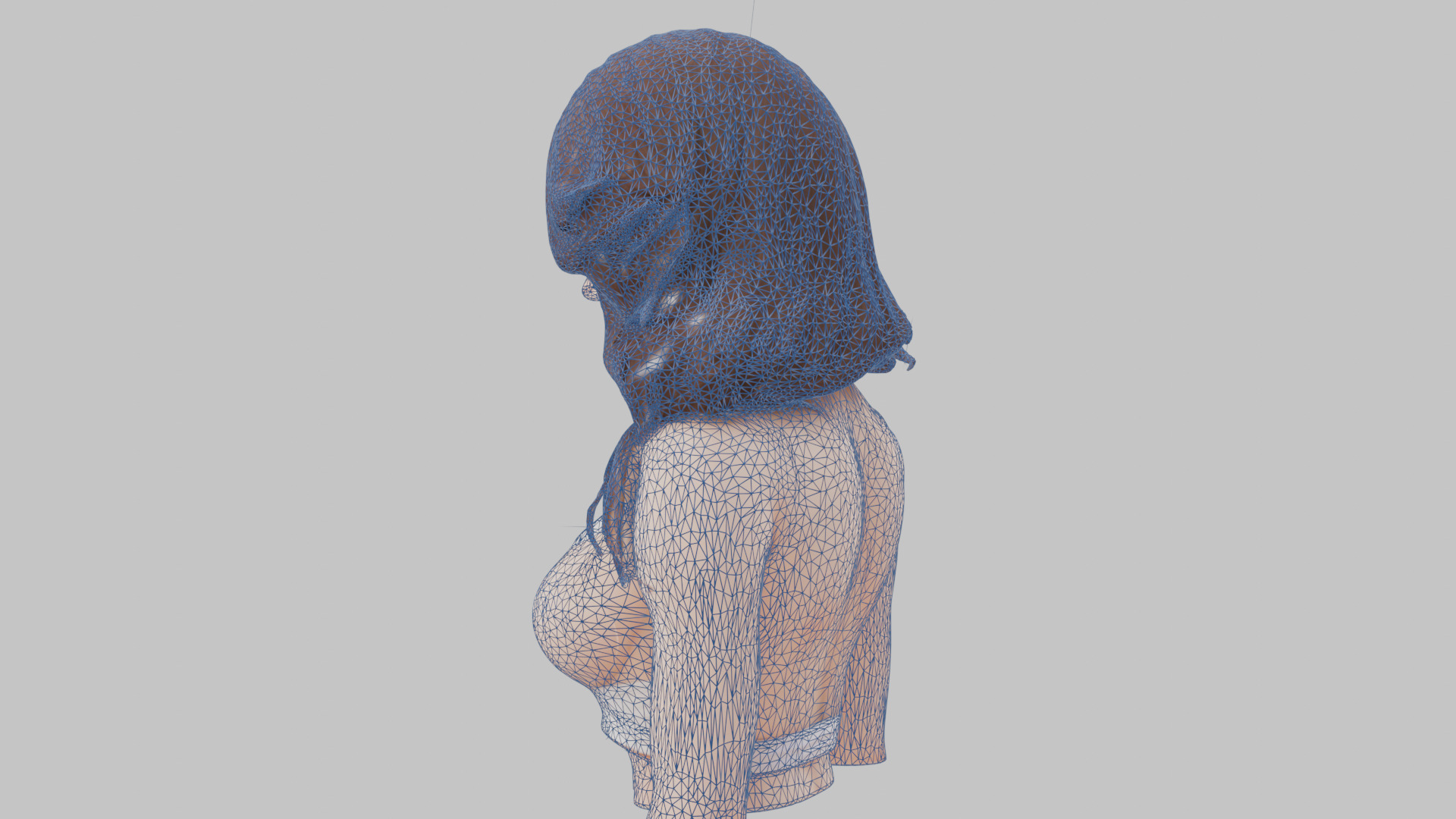 MidPoly Detailed Beautiful Busty Female Japanese Asian Head Bust Low-poly 3D model_27